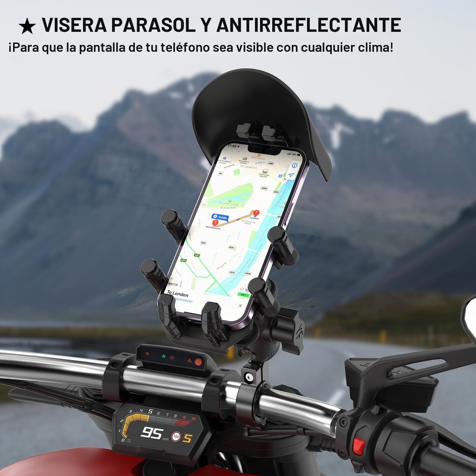 iMESTOU Soporte Antivibración para Teléfono Móvil de Motocicleta con Base Esférica de 2,5 cm Adecuado para Manillares de 12 a 32 mm, Ampliamente Compatible con Smartphones de 5,4 a 7,0 Pulgadas