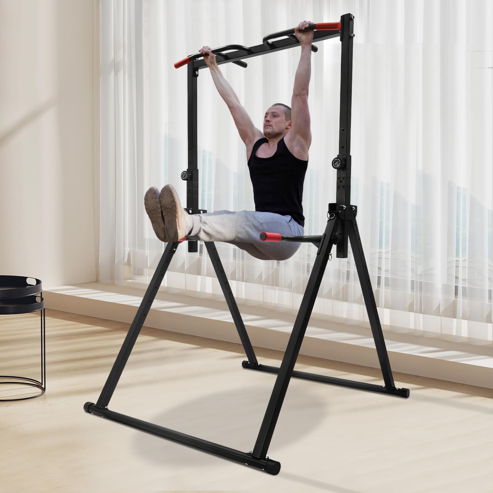 Foldable Triangular Pull Up Station Adjustable Height Pull Up Bar with 440.92lbs Load Capacity, Pull Power Tower Station Multifunction Strength Training Equipmen for Home, Gym, Outdoor