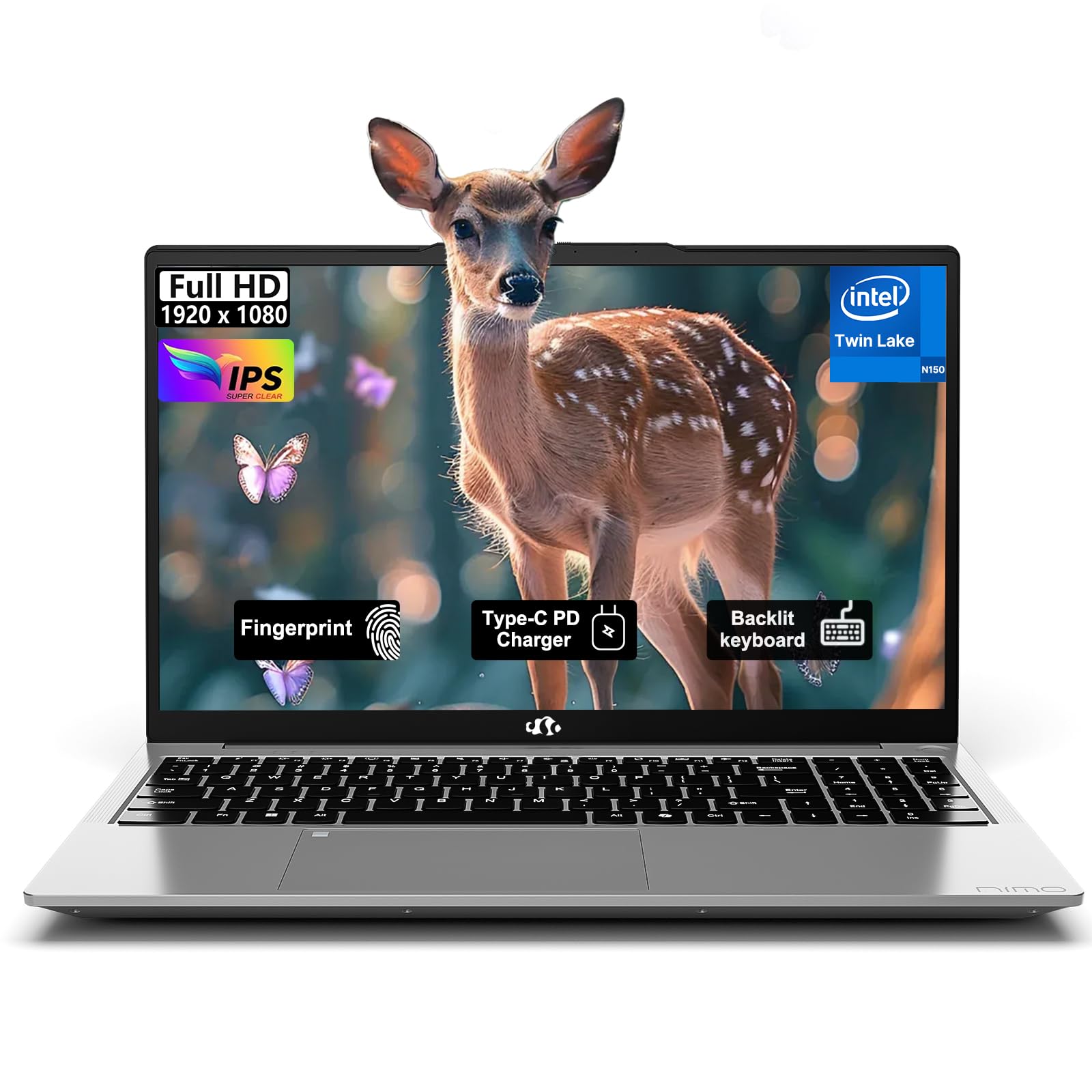 NIMO 15.6" FHD Laptop Computer, Intel Pentium N150 16GB RAM 1TB SSD (Beat i3-1115G4, 4-Core Up to 3.6GHz), Laptop with Backlit Keyboard 65W GaN Type-C Fingerprint, for Home-Student and Business