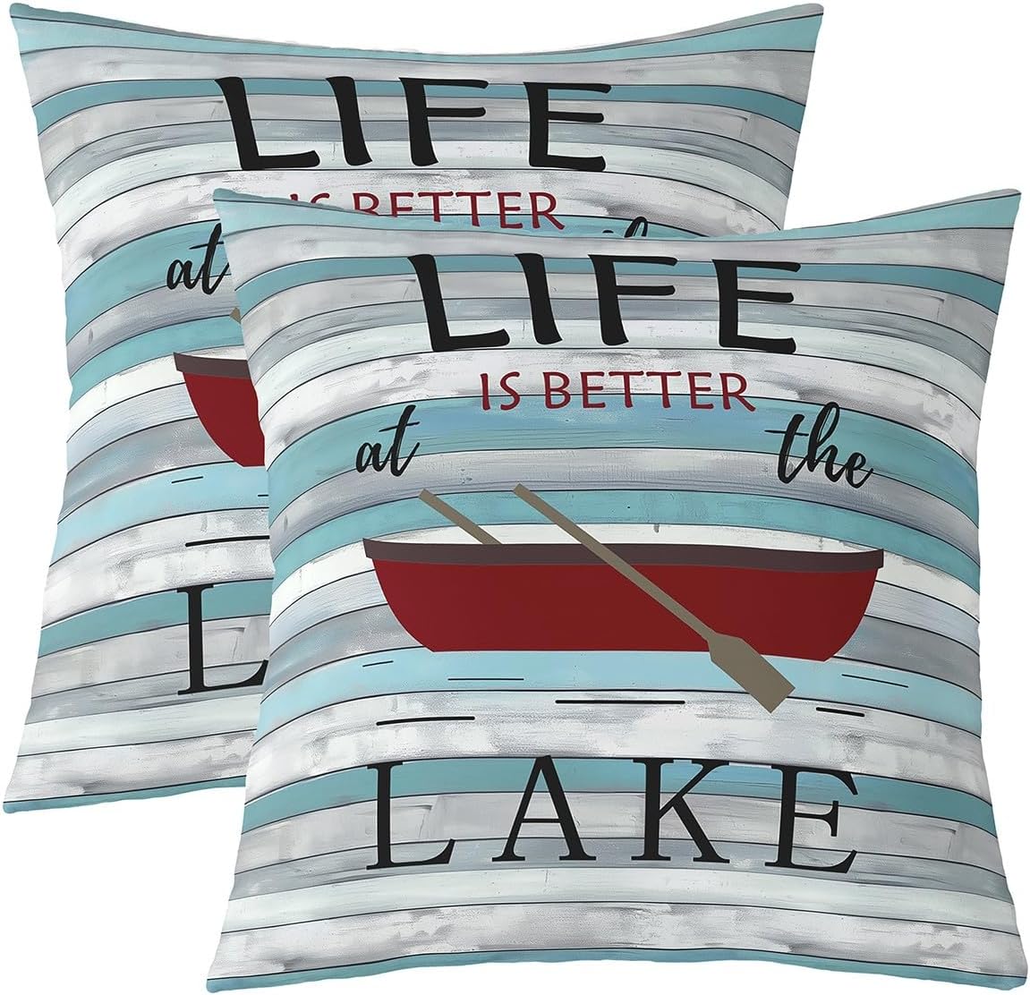 Erosebridal Lake House Throw Pillow Covers 24x24 inch Set of 2, Lake Paddle Boat Pillow Covers for Lumbar Support, Rustic Farmhouse Retro Wooden Board Decorative Square Pillow Cases
