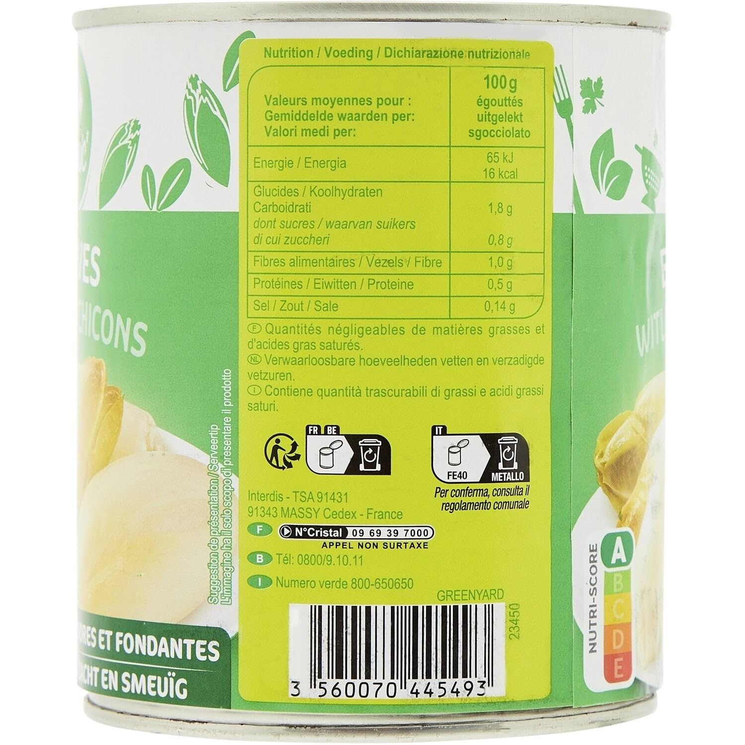 CARREFOUR CLASSIC' Endives en conserve - Tendres et fondantes - Boîte métal 530 g - Légumes prêts à l'emploi - Nutri-Score A - Lot de 3