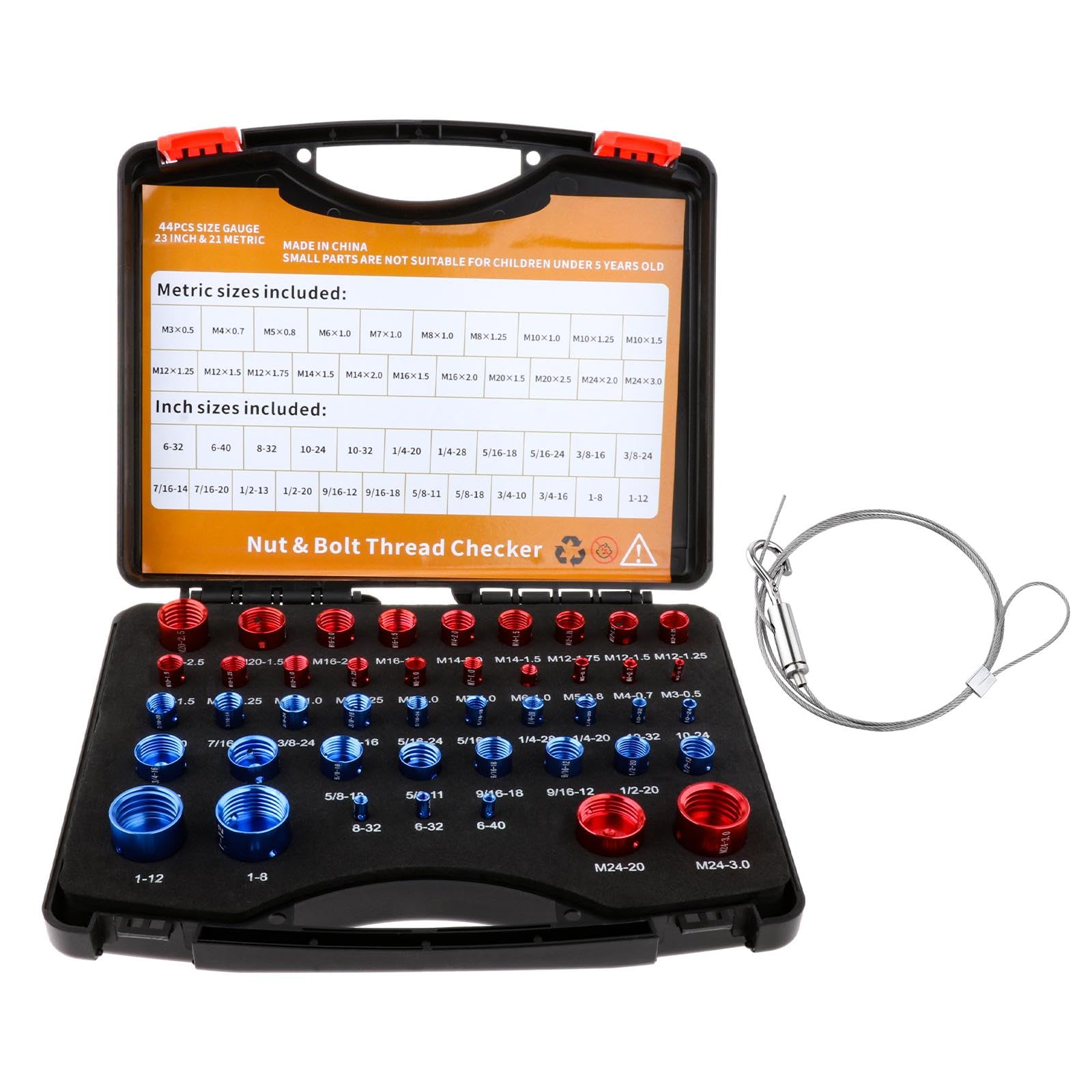 Nut and Bolt Thread Checker, 44 Pcs Male/Female Bolt and Nut Identifier Gauge 23 Inch & 21 Metric Sizes, Thread Checker Standard and Metric Suitable for Size Check on Tricky and Narrow Area