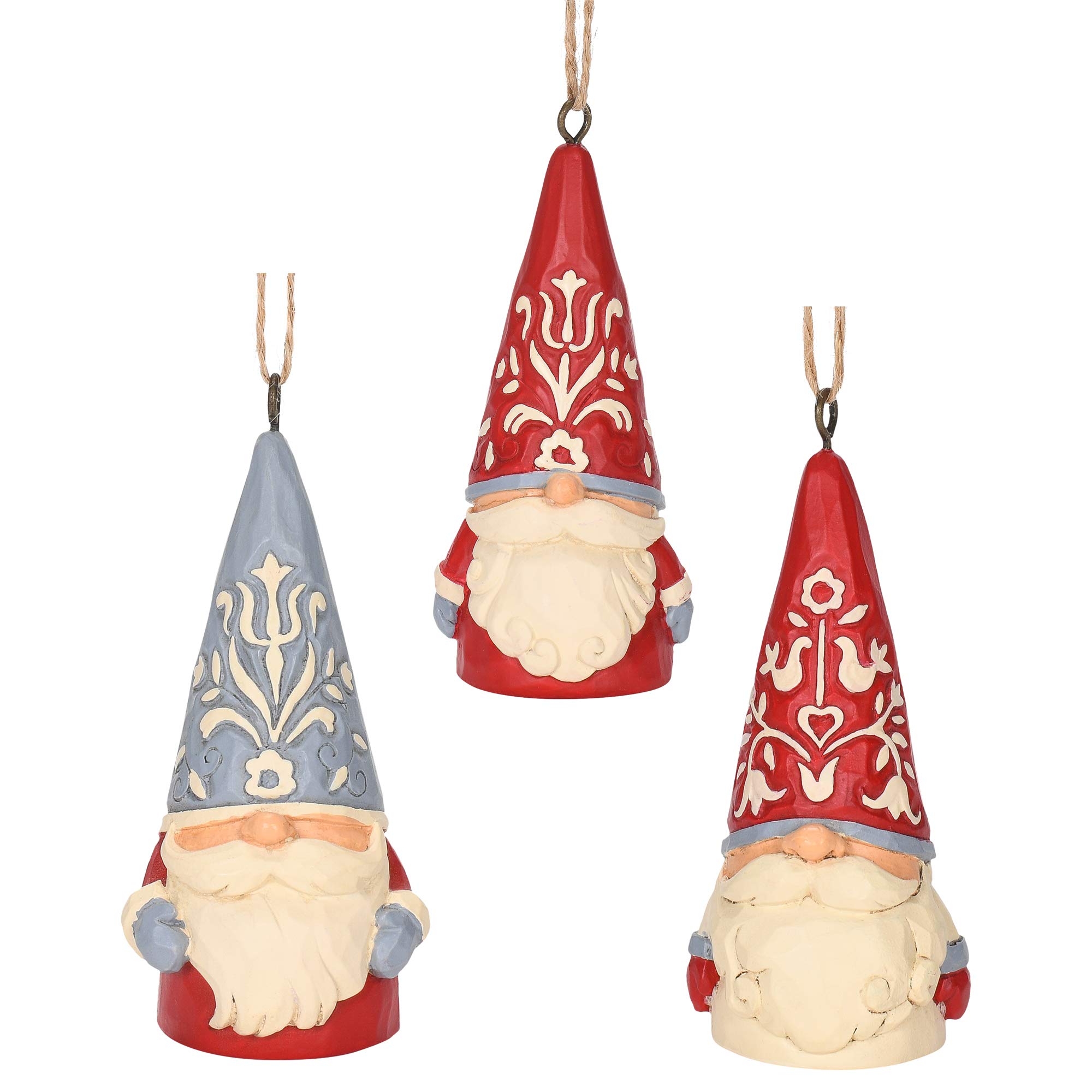Nains de Noël nordiques Enesco sculptés à la main avec détails rouges et gris