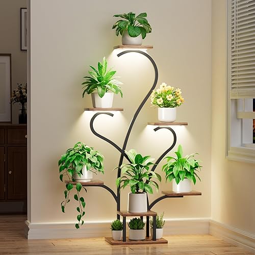 Soporte para plantas de interior con luces de crecimiento, estante grande de 7 niveles para plantas de interior, soportes de esquina de 53 pulgadas