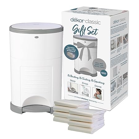 Diaper Dekor Classic Diaper Pail Gift Set White | Comes with up to a Year's Supply Worth of Diaper Dekor Refills!