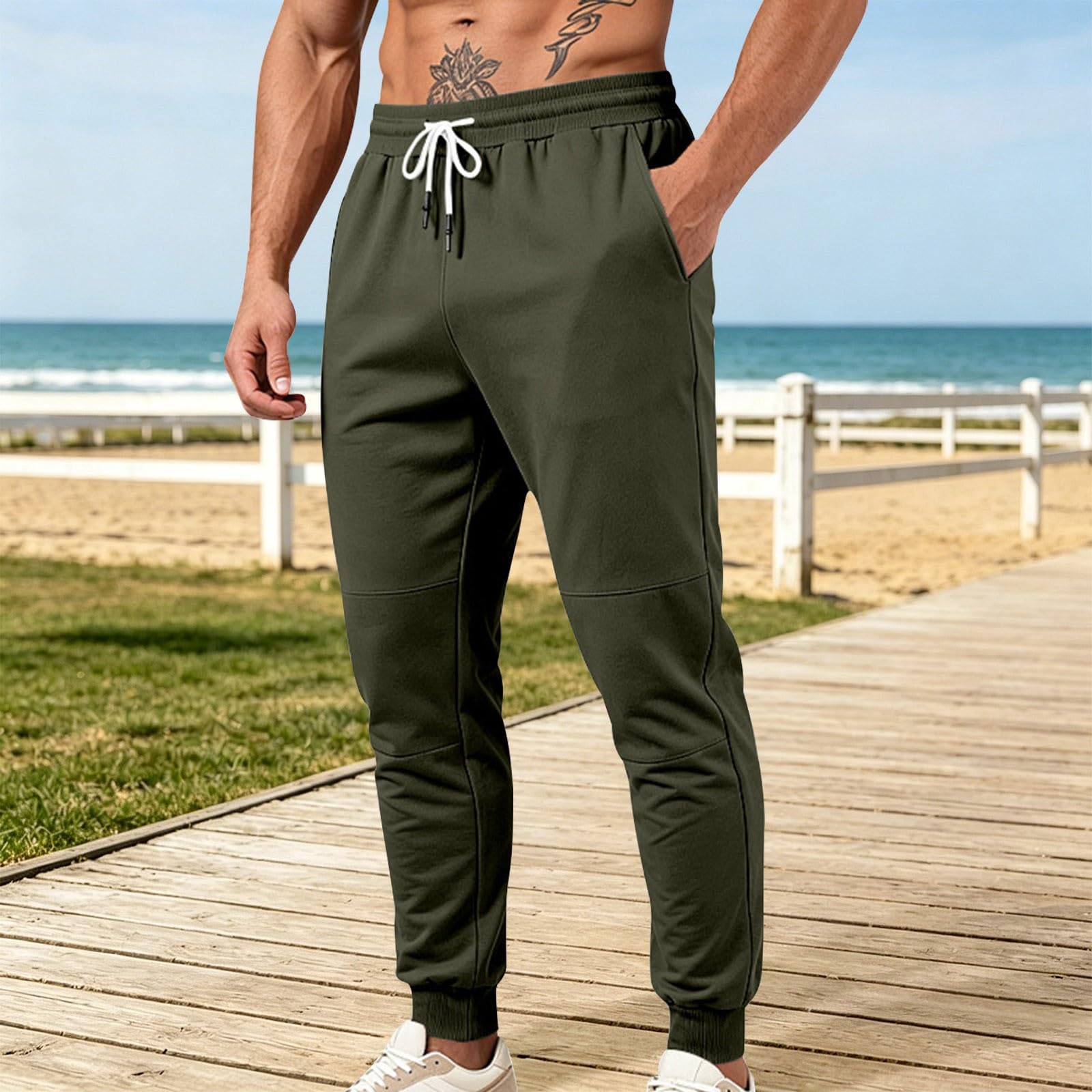 Pantaloni da jogging da uomo, extra lunghi, vita elasticizzata, pantaloni