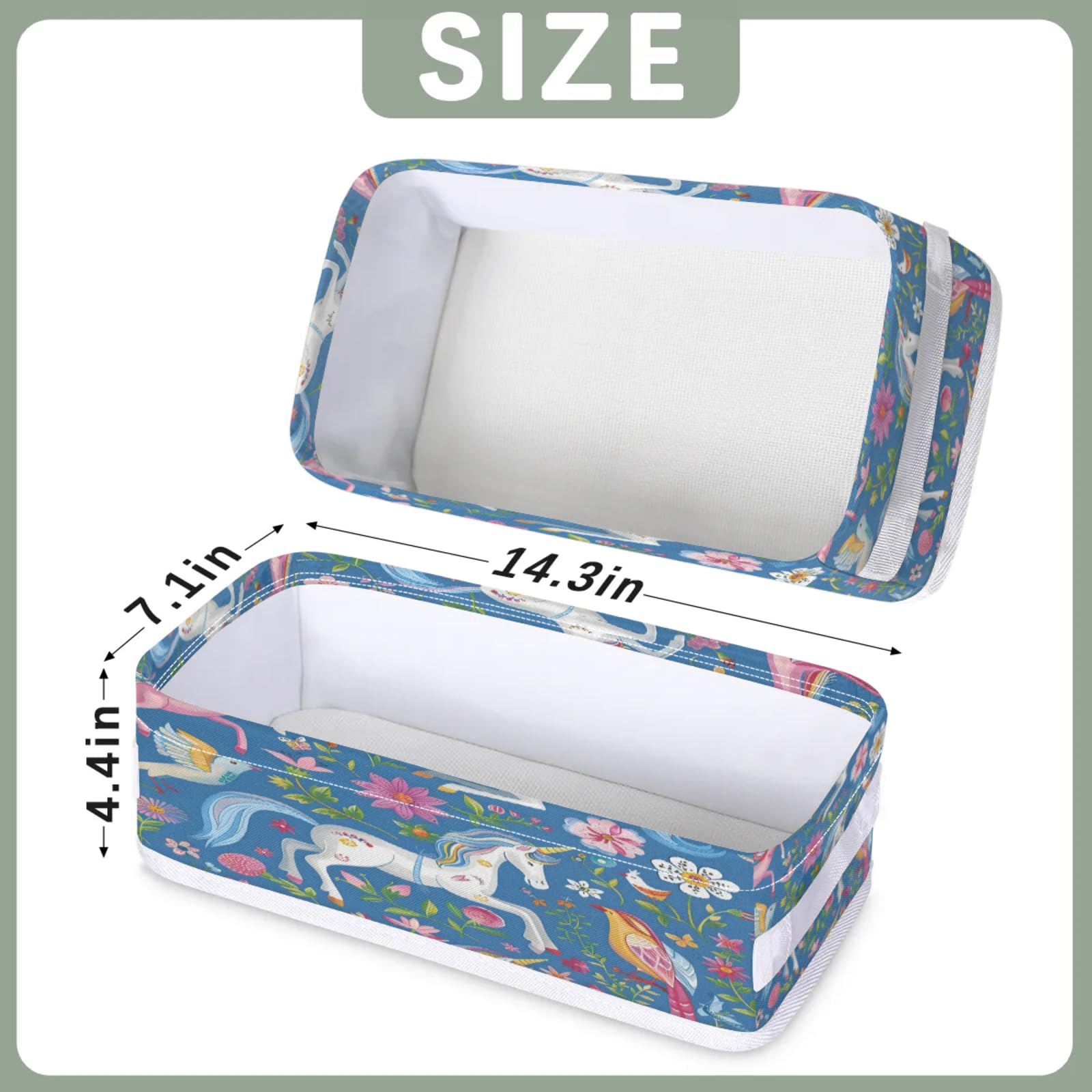 Tablerazzi Toilet Tank Topper Paper Basket with Handle, Unicorns Birds Flowers Bathroom Storage Basket for Organizing, Small Fabric Storage Bins for Bathroom Decor