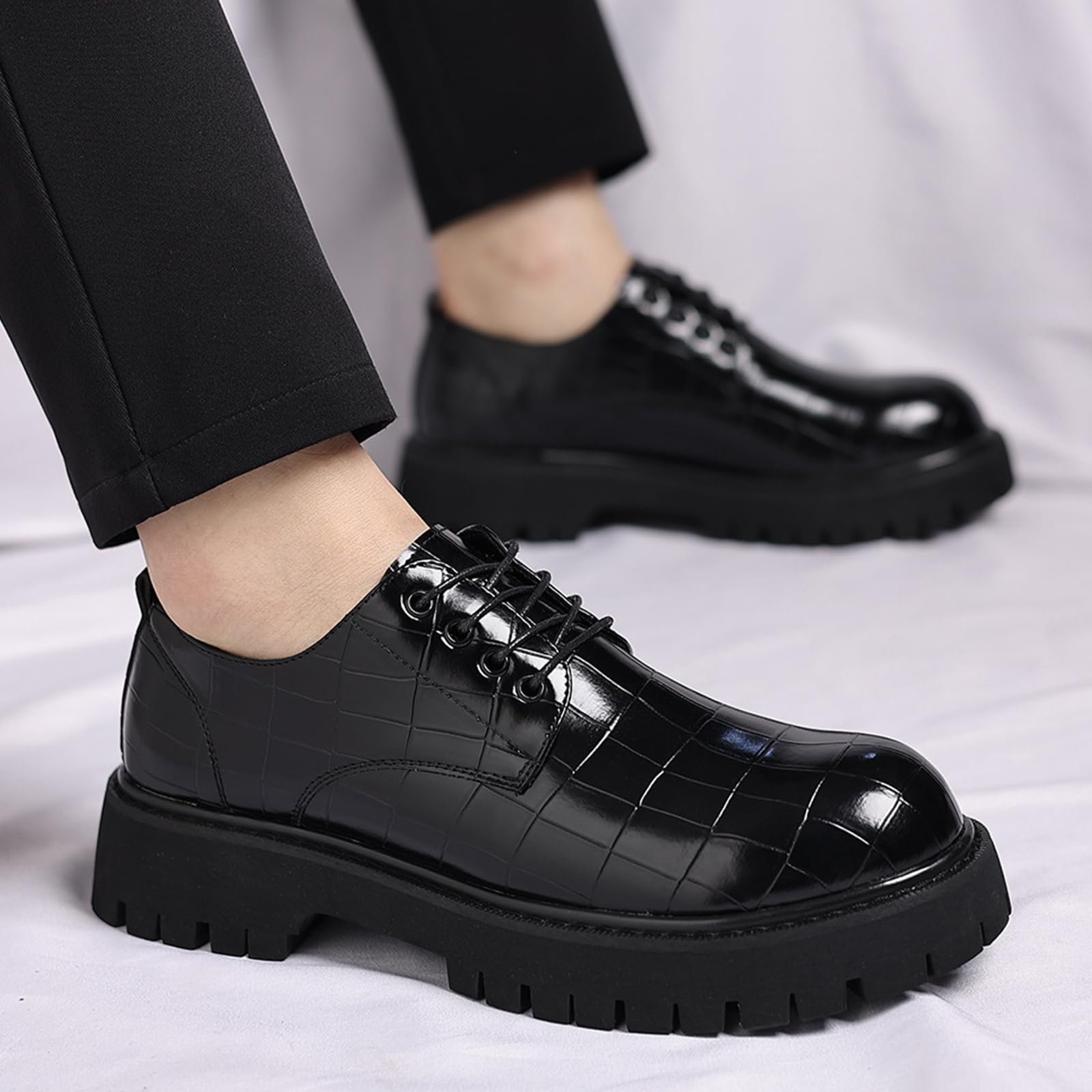 Scarpe Eleganti da Uomo con Lacci | comode, Antiscivolo, in Pelle , Punta Arrotondata, Plateau, Oxford, Festa, Formali