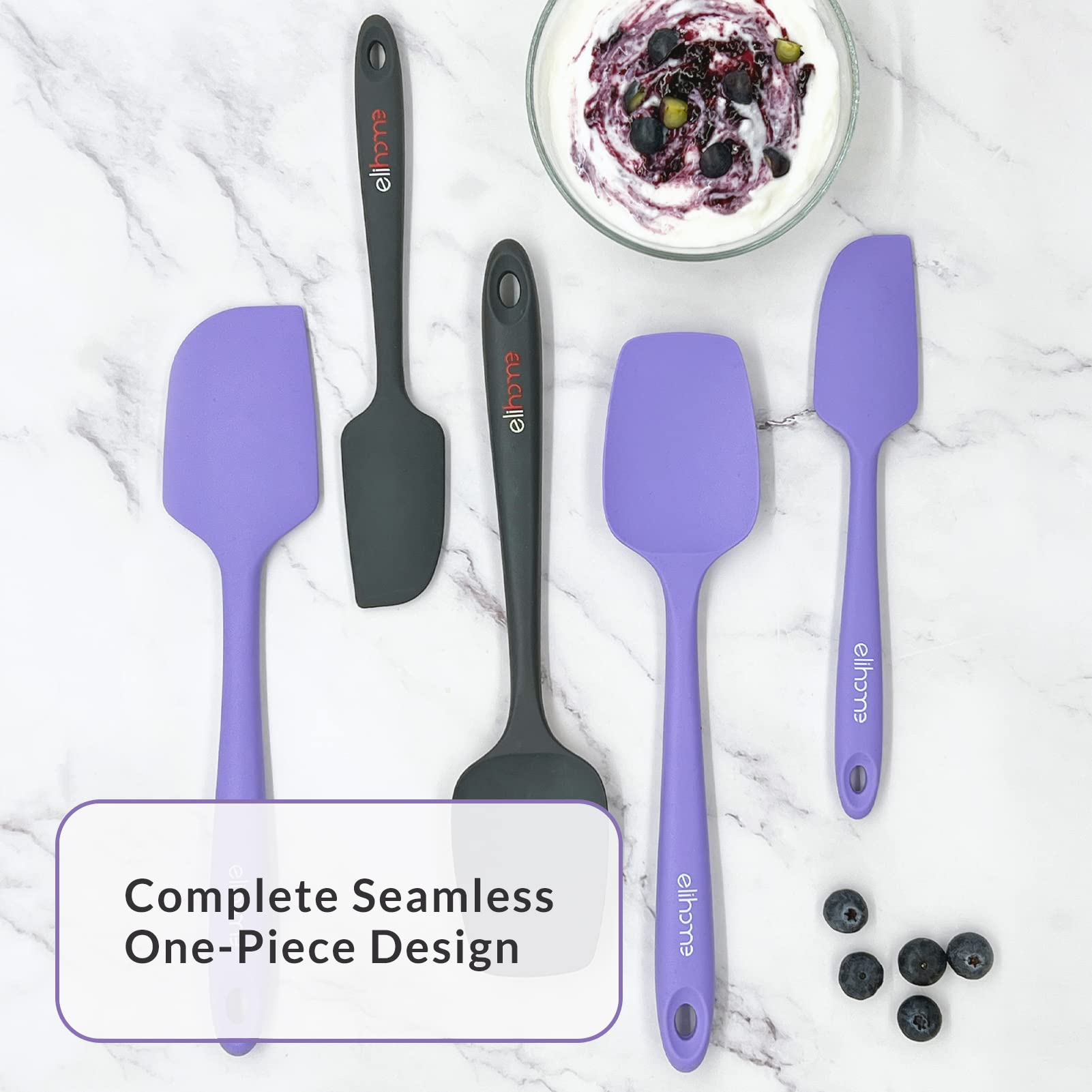 Elihome Chef Series - Set di 3 spatole in silicone, resistenti al calore, antiaderenti, per cucinare, cuocere e miscelare, senza BPA e silicone certificato LFGB, colore viola