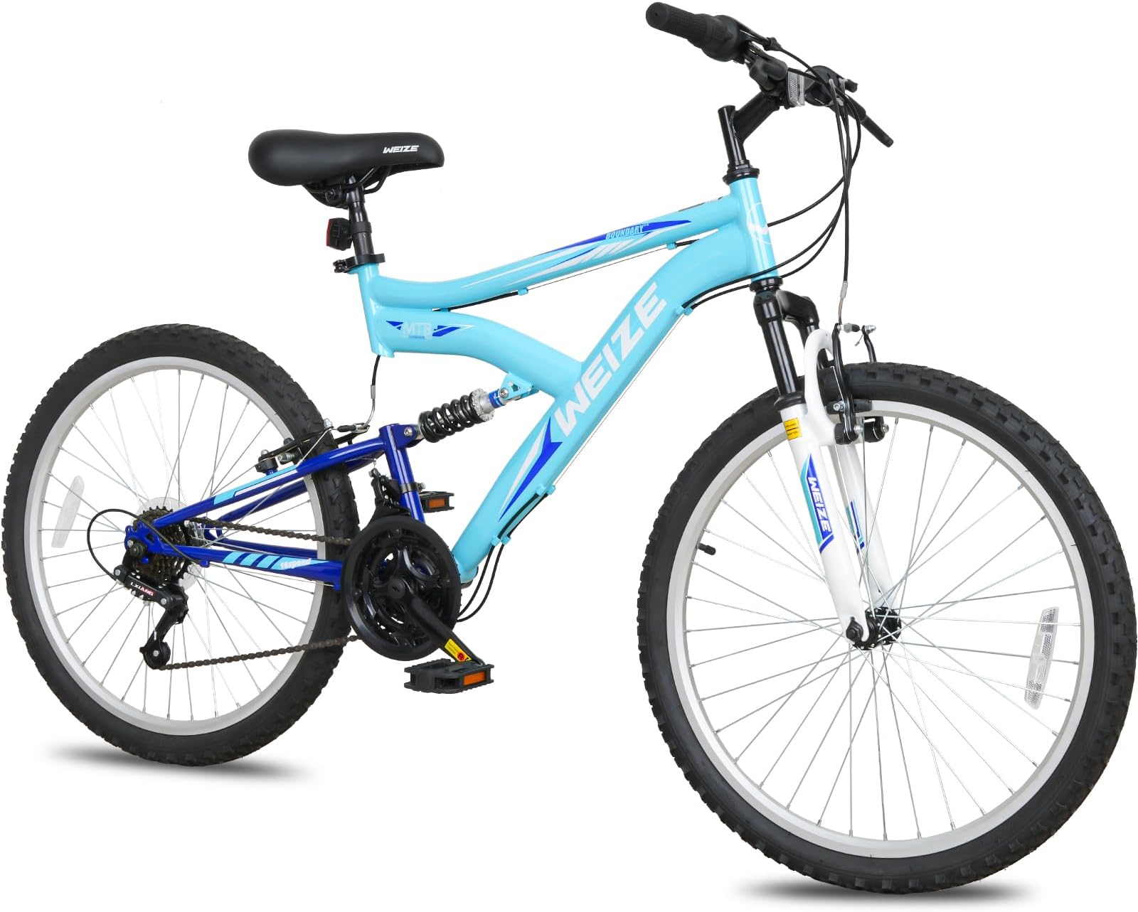 WEIZE Mountain Bike, 24 26 27.5 inch Outdoor MTB Bicycle, 6/18-Speed High-Carbon Steel Dual Full Suspension, Adjustable Ergonomic Seat for Men Women Adult Youth Cycling with Suspension Fork