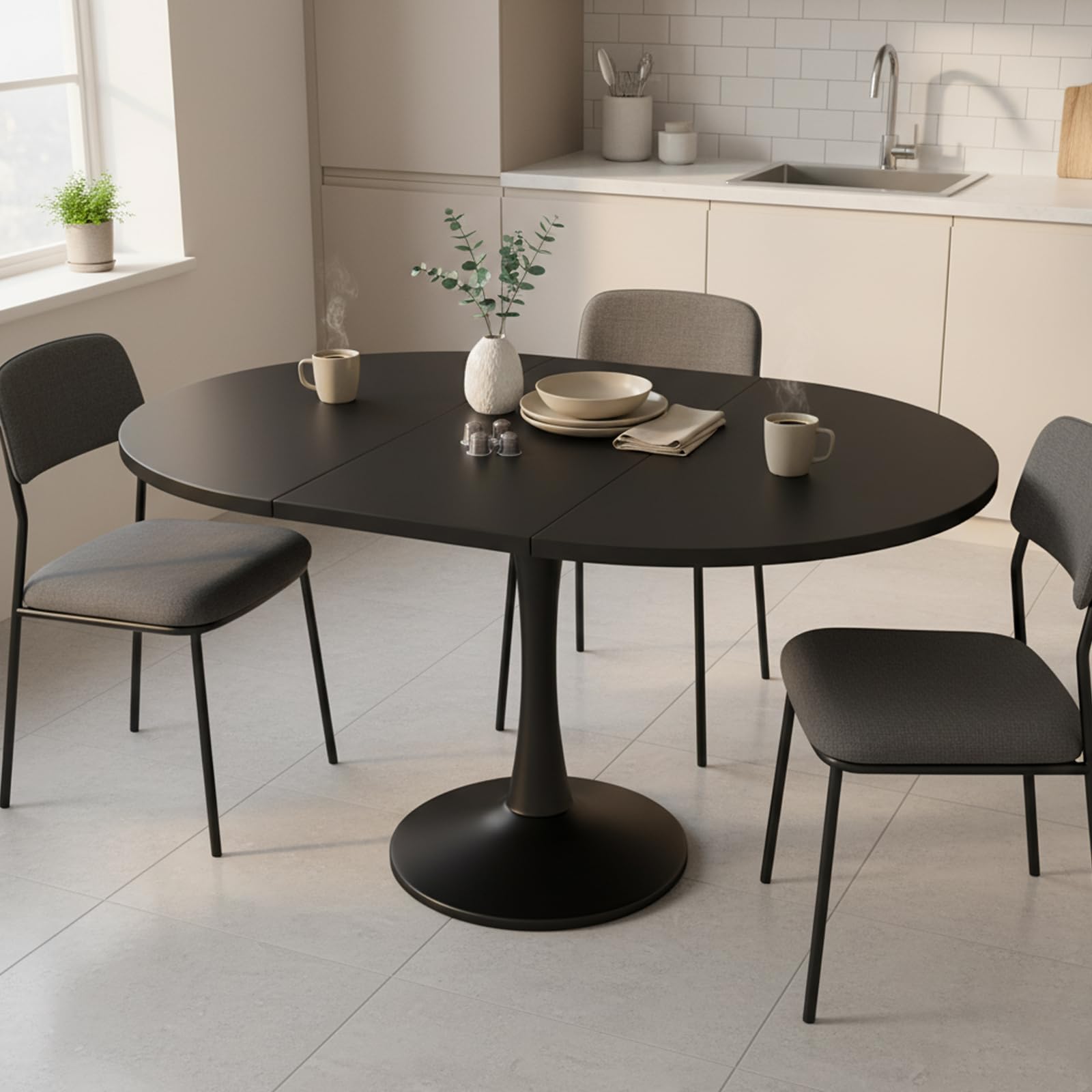 Exble Tavolo da pranzo rotondo nero 100 140 x 100 x 75 cm tavolo da cucina moderno per 2 6 persone versatile sala da pranzo pelliccia per multi funzioni