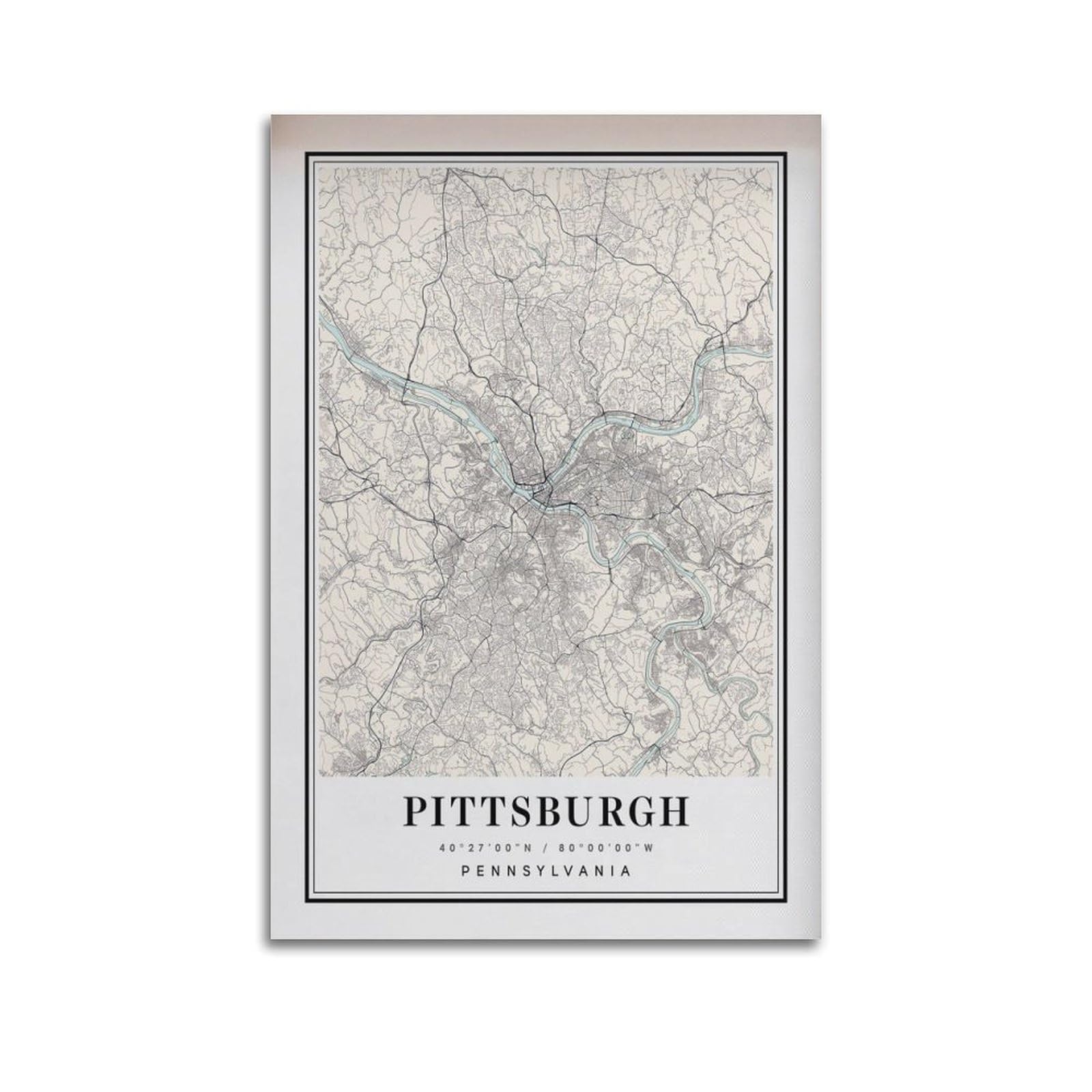 xiaoxiaoshen Pittsburgh PA Map Canvas Poster Wall Art Prints Room Aesthetic Murals Bedroom And Living Decorations 20x30inch(50x75cm)