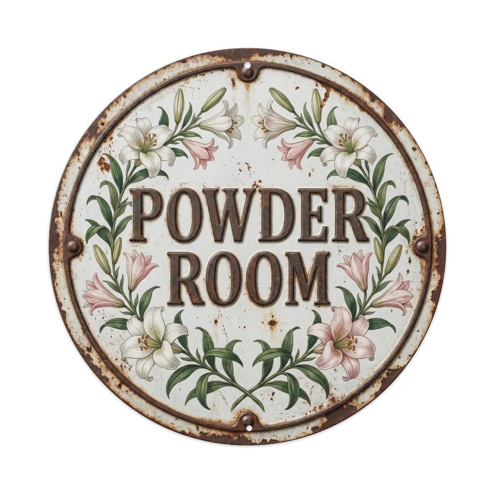 Powder Room Botanical Floral Vintage Label Lily Metal Tin Sign