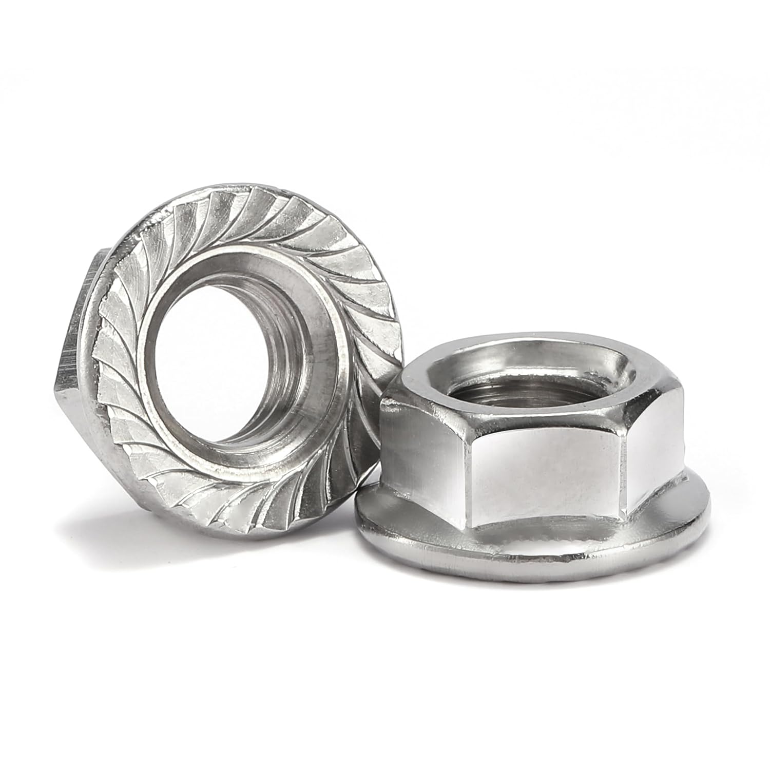 M10 x 1.5mm Serrated Flange Hex Lock Nuts 100Pcs 304 Stainless Steel 18-8, Full Thread, Hex Drive, Bright Finish by SG TZH