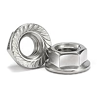 Vista 9 de M6 x 1.0mm tuercas de bloqueo hexagonales de brida dentada 100Pcs 304 de acero inoxidable 18-8, rosca completa, accionamiento hexagonal, acabado