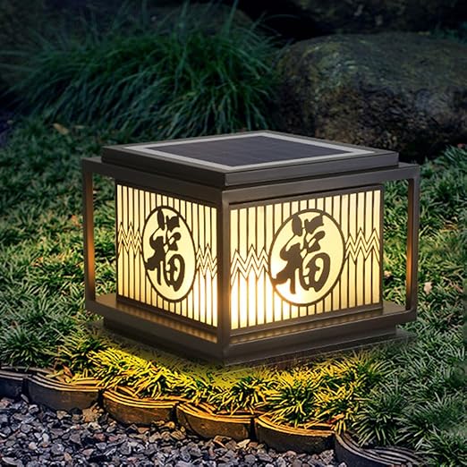 Generic Stijlvolle Outdoor Solar Garden Lampen met LED Panel voor Yard Pathway Brown Column Lantaarn met Warm Geel Licht photo 2