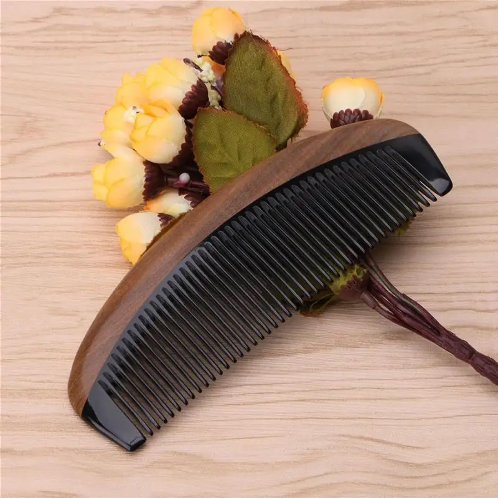 Peine de madera de cuerno de buey de sándalo verde Natural, herramienta de maquillaje for Barba, masaje, cuidado del cabello