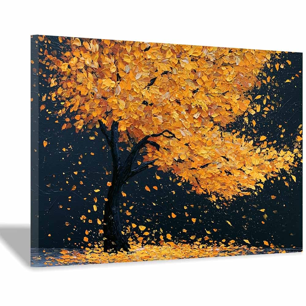 HOQIU Canvas Wall Art Autumn Gold Tree tree poster, landscape wall art, for Living Room Bedroom Bathroom.(Multicolor)-60x80cm Framed