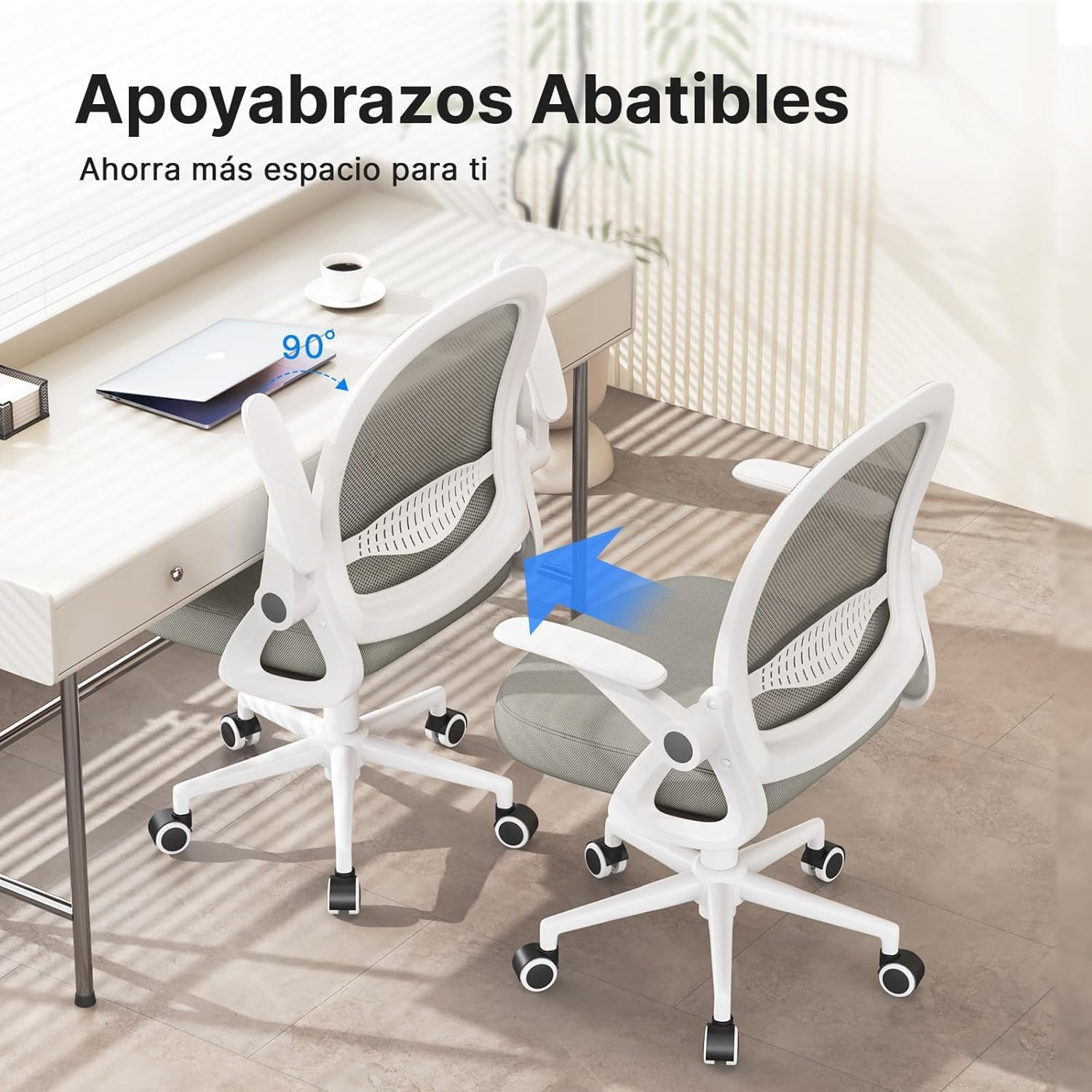 naspaluro Silla de Oficina, Silla de Escritorio Ergonómica con Malla Transpirable, Reposabrazos Abatibles, Silla para Ordenador de Altura Regulable, Silla Giratoria de 360°, Gris