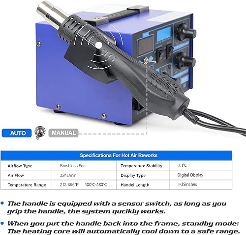 Miniatura 3 de BACOENG Estación de soldadura de aire caliente 2in1 862d+SMD con varios accesorios (versión mejorada de 852 y 862)