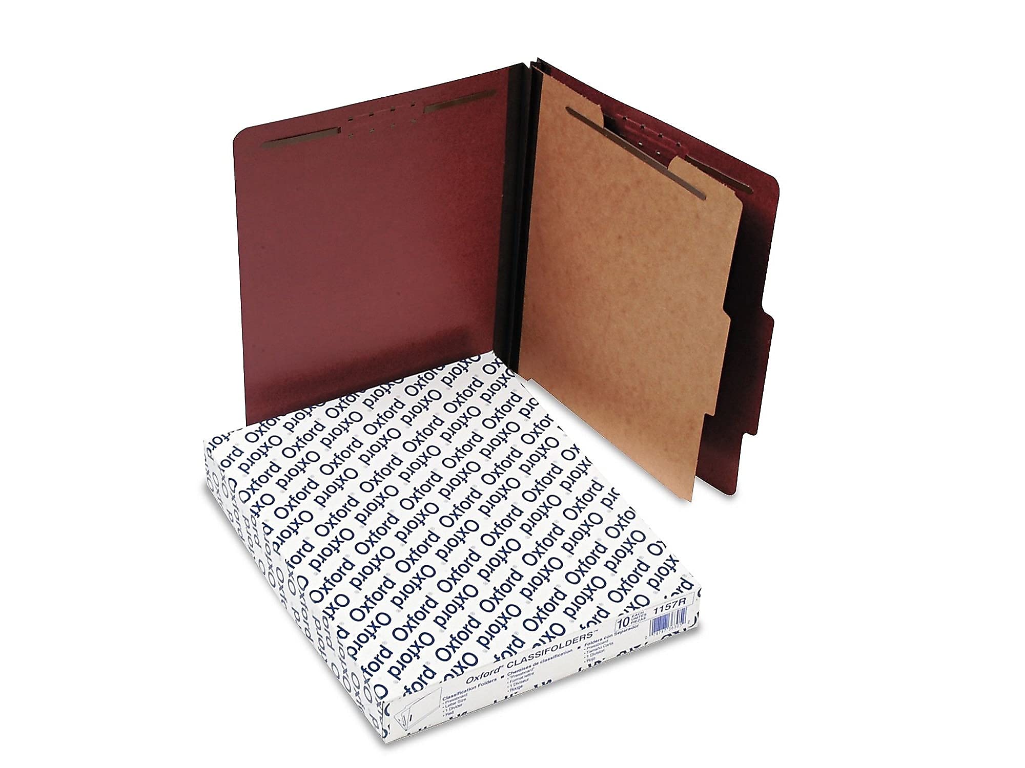 Pendaflex - Carpetas de clasificación de tablero prensado, 1 divisor, sujetadores de hoja integrados de 5 cm, corte de pestaña de 2/5, tamaño carta, rojo, caja de 10 (1157R)