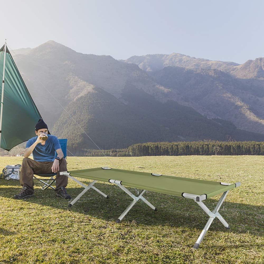 Best Outdoor Foldable Camping Portable Folding Camping Cot, Weight Capacity 300lbs Military Cot with Carrying Bag for Travel, Base Camp, Hiking, Mountaineering