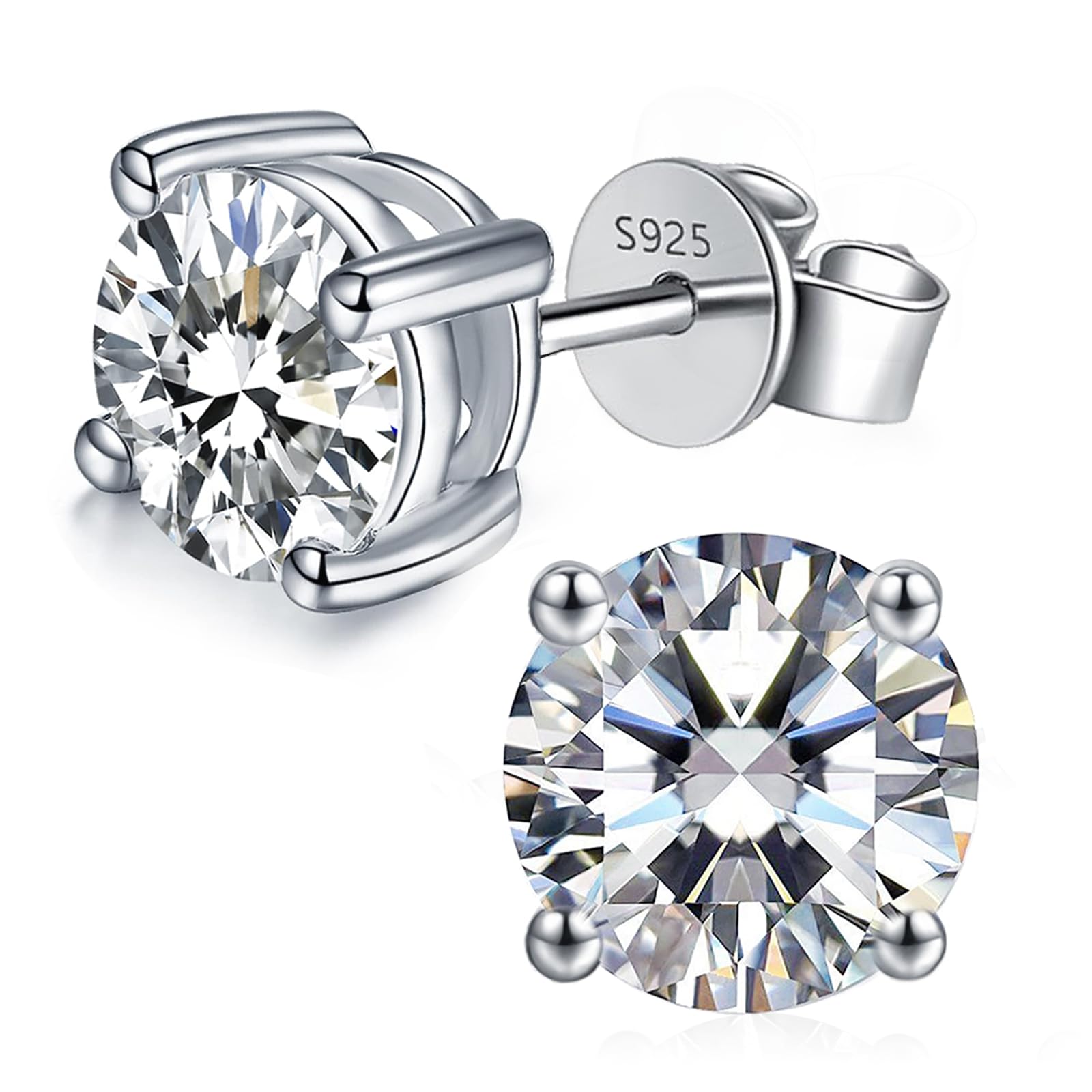 LAVUMO Moissanit Ohrringe Silber 925 14K Gold/Weißgold Plattiert Ohrstecker | 0.3ct-2ct Rundschnitt Moissanit Ohrstecker, VVS1 D Farbe Brillant Hypoallergen Schmuck Geschenk für Frauen