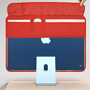 WESAPPINCcomputer Monitor Dust Cover for iMac 24, PU Leather Protective Screen Dust Cover Sleeve with Rear Pocket Compatible with iMac 24 inch 24inch, Red