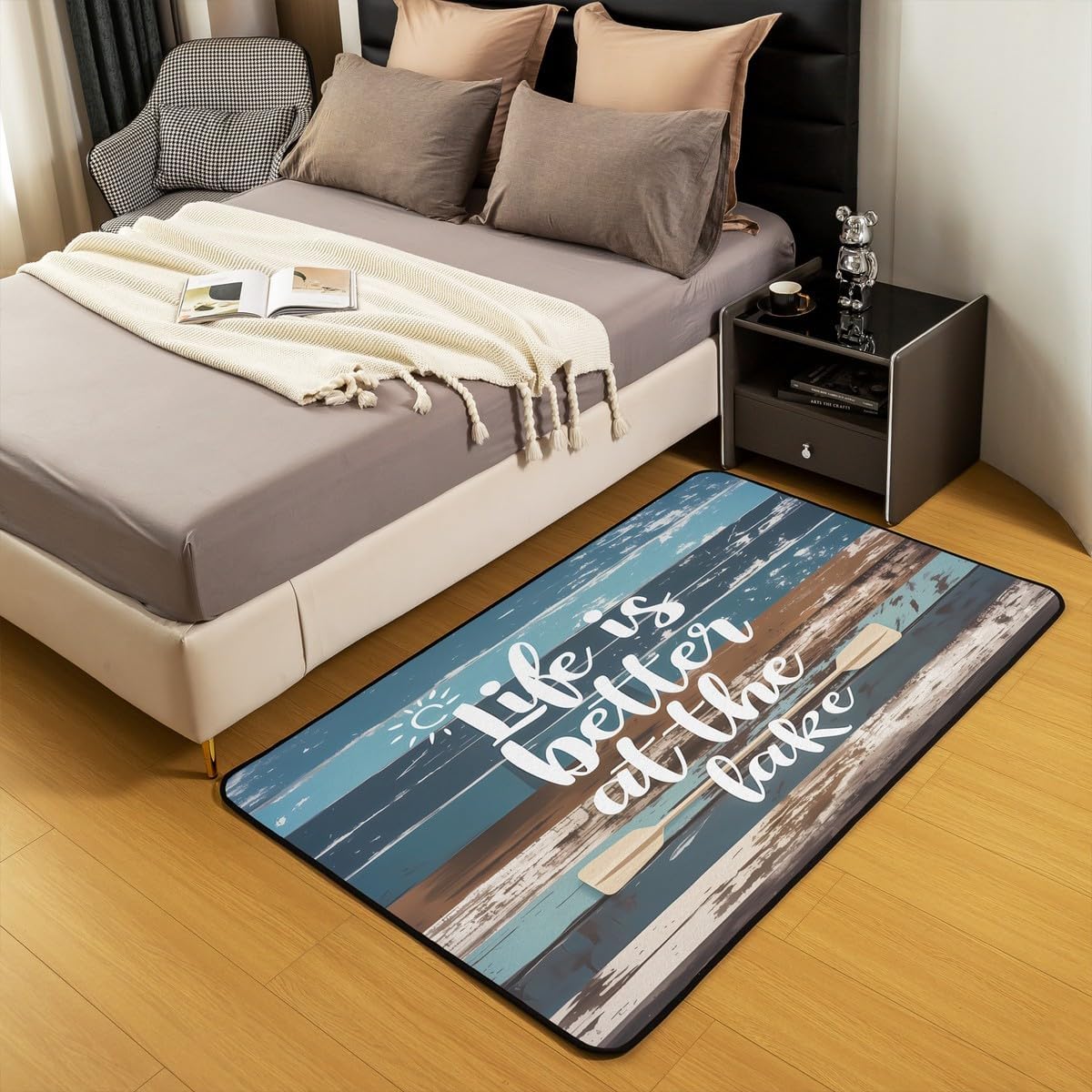 jejeloiu Lake Life Living Room Rugs for Bedroom for Kids Boys Girls Area Rug 3x5 Paddle Decor Carpet Soft Shaggy Absorben Rustic Wooden Indoor Floor Mat Farmhouse Decor Camping