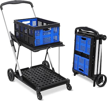 Collapsible Crate with Wheels, Multi Use Functional Collapsible Carts, 360 Rolling Swivel Wheels Heavy Duty Folding Trolley for Shopping, Picnic and Office