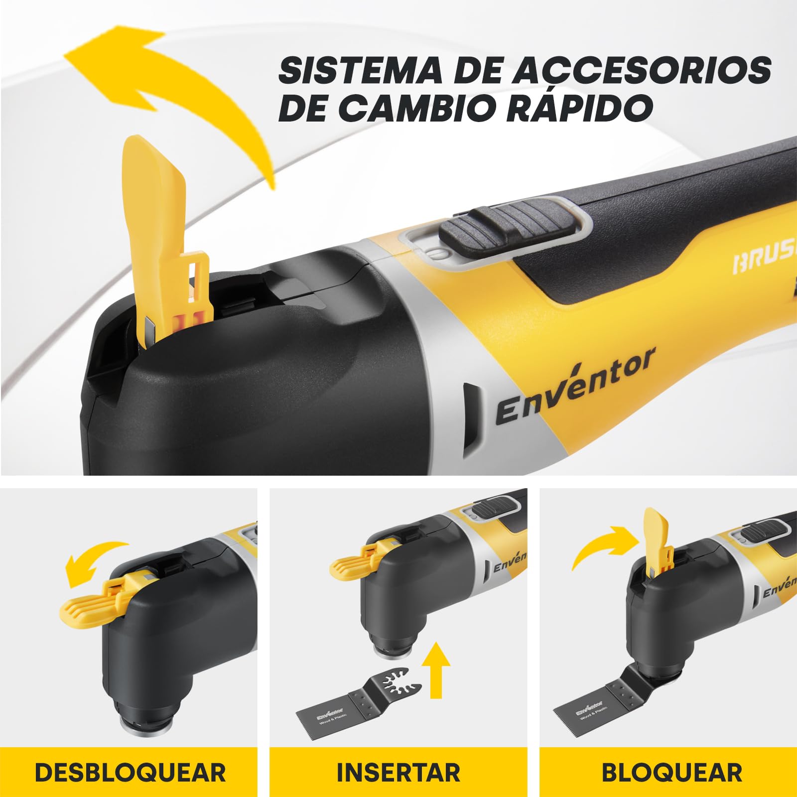 Enventor Multiherramienta Oscilante, 20V Brushless 2.0Ah Herramienta Multifunción con 6 Velocidades, 12000-19500RPM, Cargador, 28 Accesorios, Herramientas Oscilantes para Cortar, Lijar y Pulido