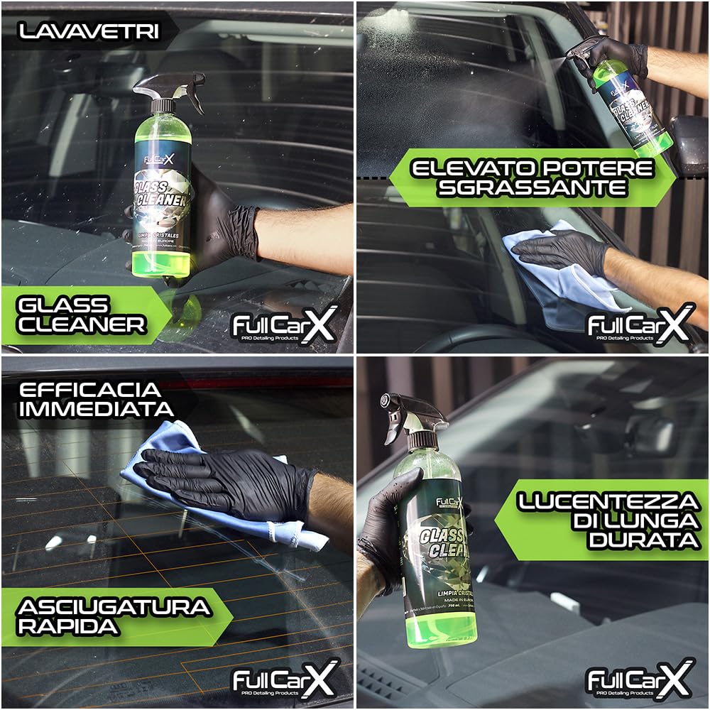 FULLCARX Kit Interno Pulizia Auto, Pulitore Lava Tappezzeria Sedili Tessuto, Lucida Cruscotto e Reinnova Plastiche, APC Pronto per l'Uso, Detergente Vetri Schermi, Prodotti Detailing Professionale