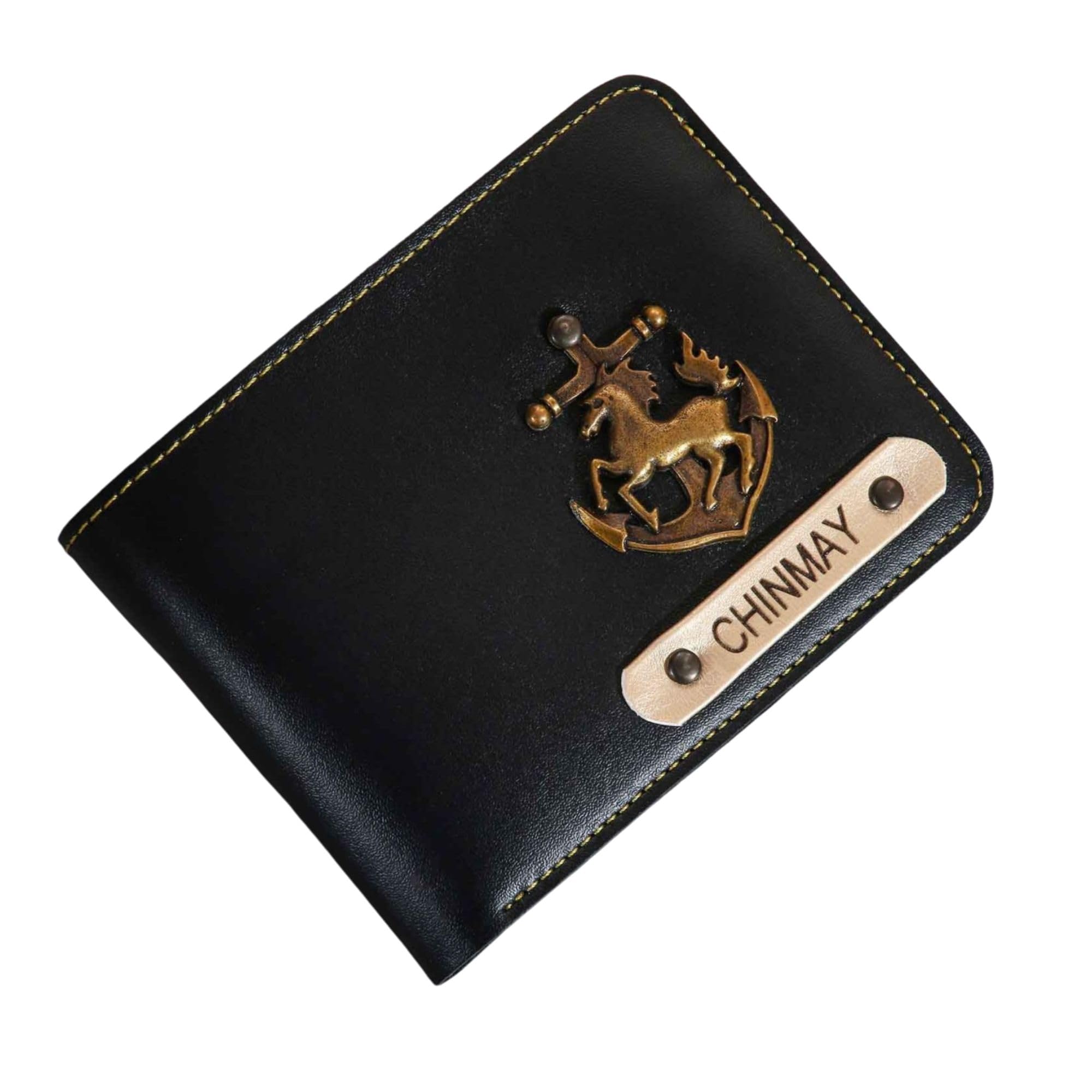 Personalized Men's Leather Wallet with Charm, Custom Name Engraving (Black)-image-48