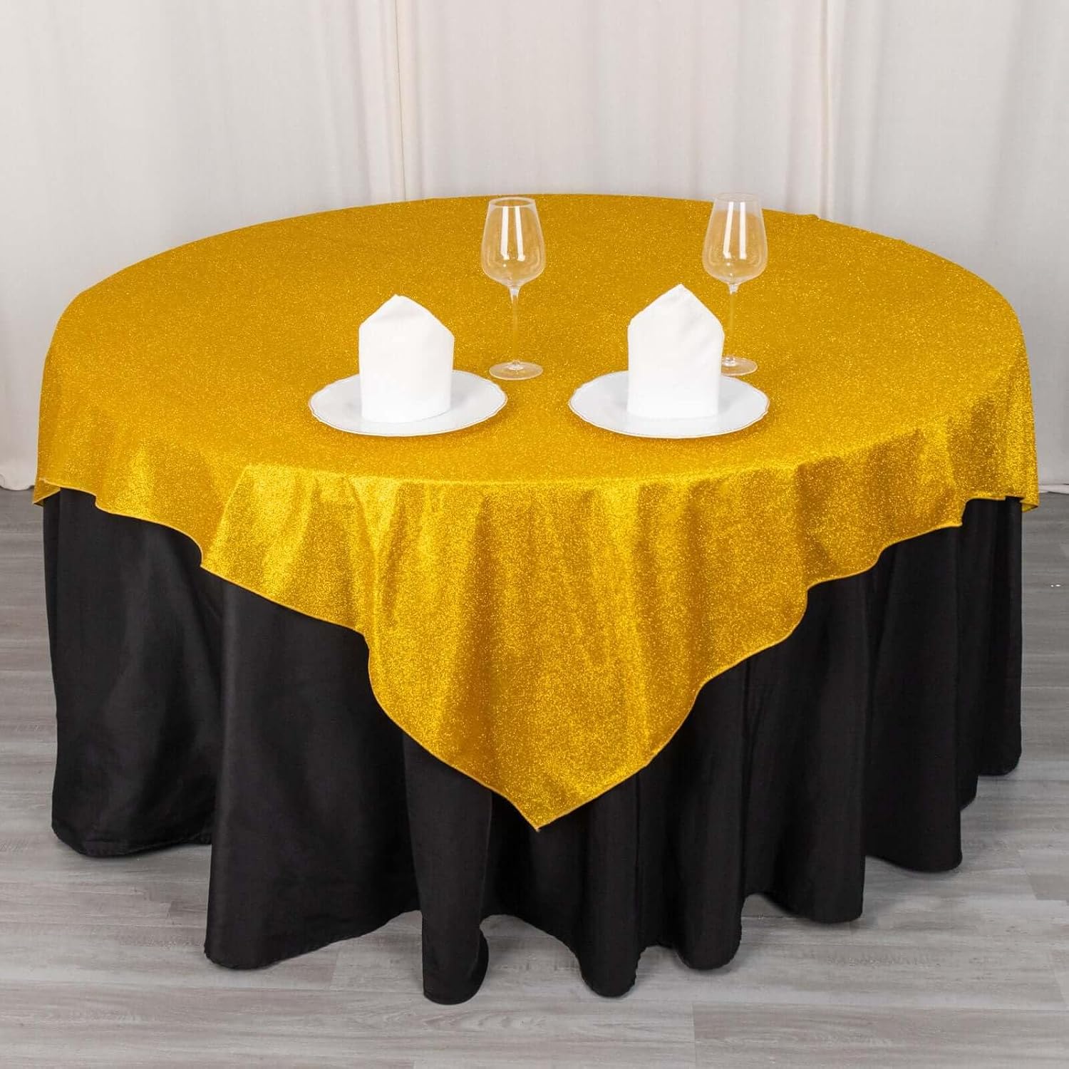 Efavormart 72"x72" Gold Glitter Sparkle Polyester Table Overlay, Shimmery Square Table Topper