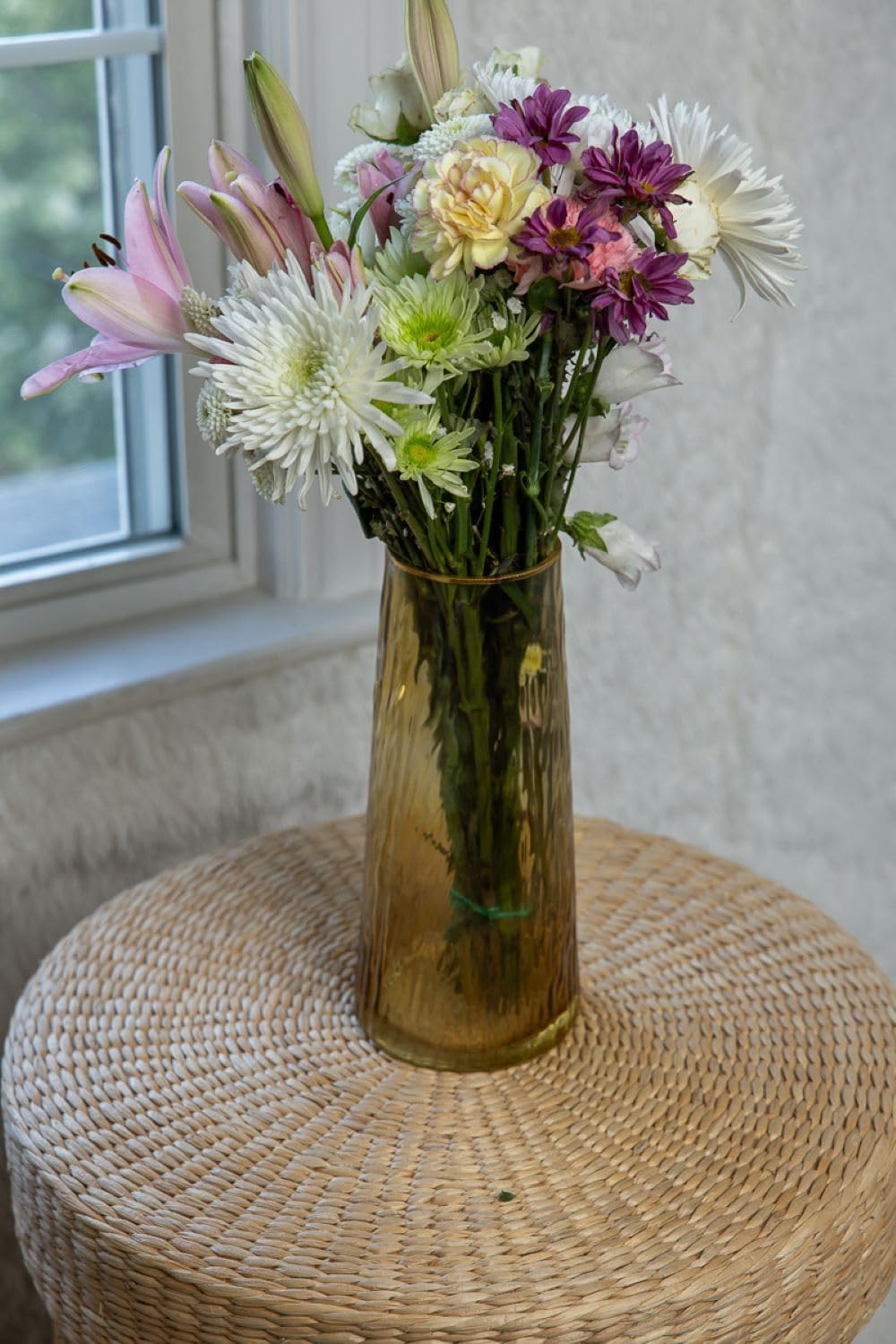 Glass Vase for Flowers for Home Decor and Office Decor, 11 inches Tall (Amber, Brown)