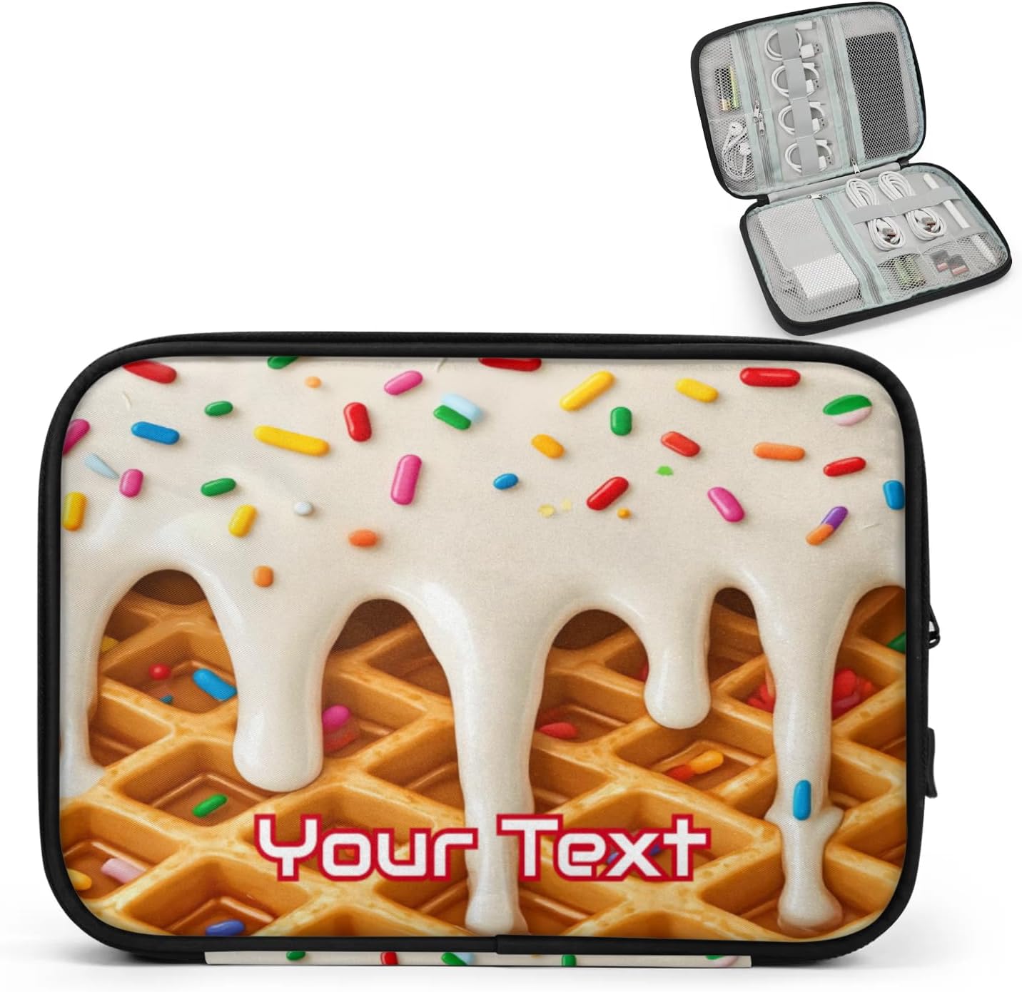 Custom Electronics Organizer Ice Cream Waffles Travel Cable Pouch Large Tech Accessories Case Waterproof Cord Storage Bag for Power Bank Charger Phone Earphone