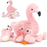 MorisMos Plush Flamingo Stuffed Animals-18in Mommy Stuffed Flamingo with 4 Baby Bird Toys for Girls Boys,Pink Bird Stuffed Animal Gift for Kids Women Birthday Decor Baby Shower Christmas