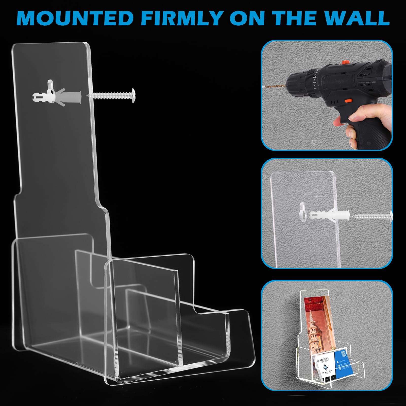 Paquete de 4 soportes acrílicos para folletos de 4 x 9 pulgadas con soporte para tarjetas de visita, soporte de exhibición de folletos de plástico, soporte de pared transparente para folletos,