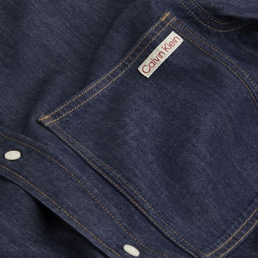 Calvin Klein Camisa Vaquera Hombre Regular Denim Shirt con Bolsillo en el Pecho, Azul (Denim Dark), L