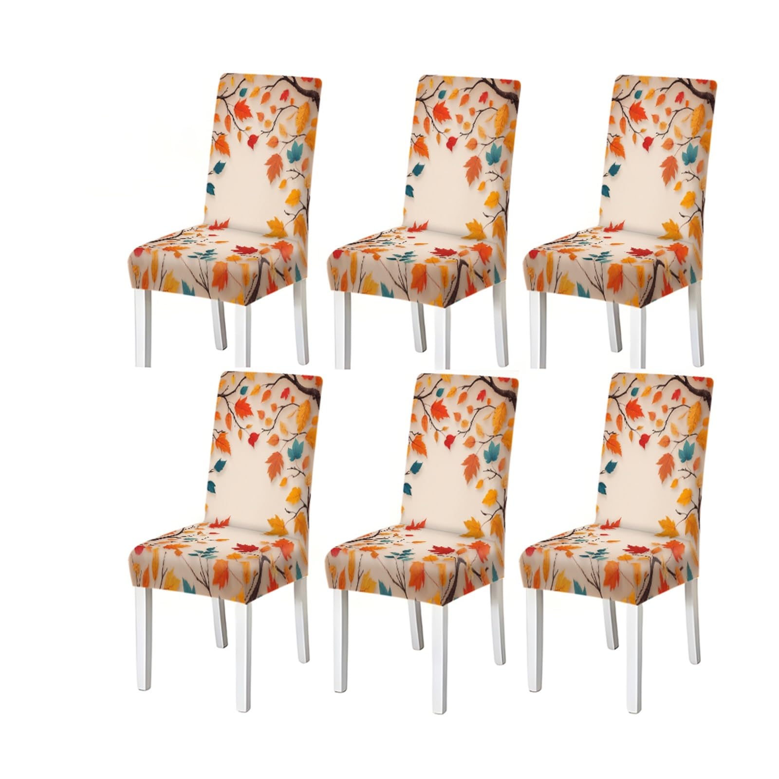 BOSUYBN Autumn Maple Leaves Print Stretch Dining Chair Covers, Set Of 2/4/6 Furniture Protectors for Home Dining Room(6PCSChair cover)