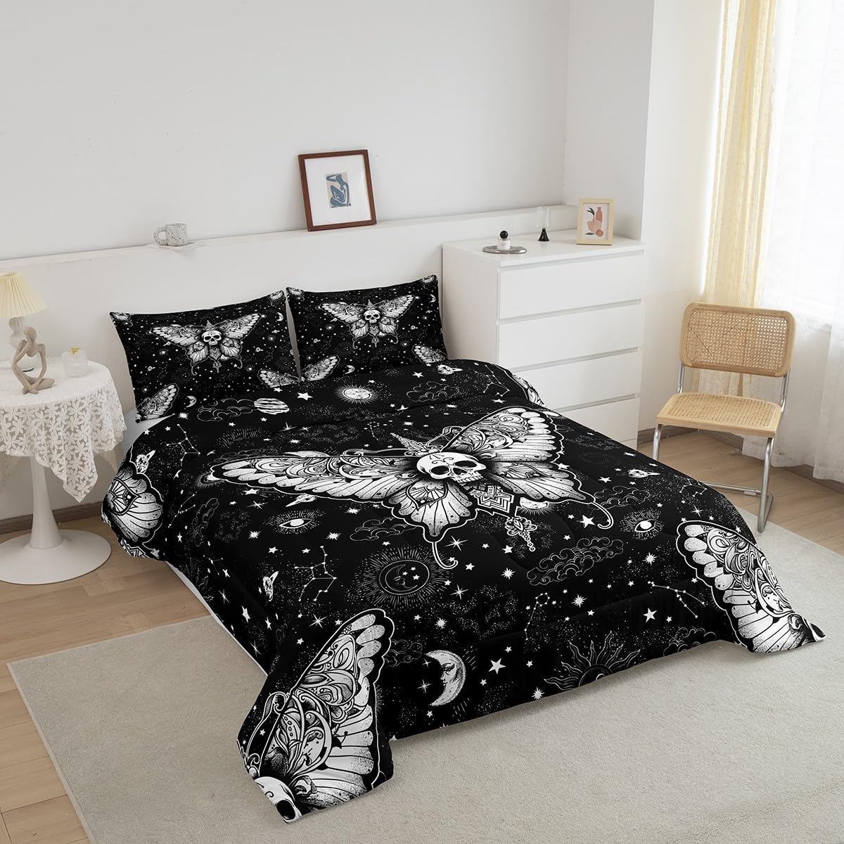 Sleepwizen Luna Motten-Decke - Totenkopf-Sternen-Muster, Kuschelig Warm, 127x152 Cm, Sherpa-Innenseite