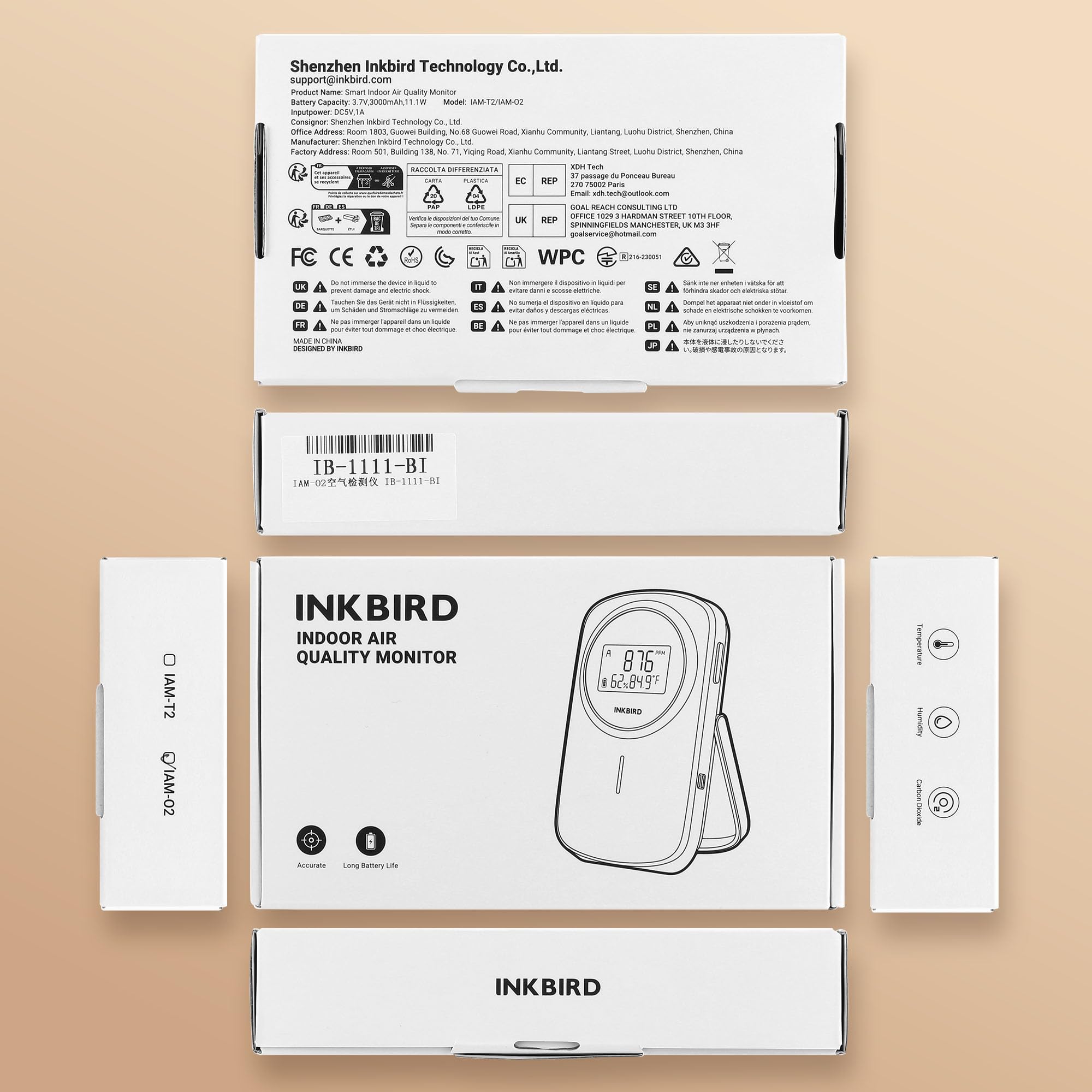 Inkbird Rilevatore di CO2,3 In 1 Termometro Ambiente Interno con Sensore CO2, NDIR Sensore,Funzione di Allarme,Monitor della qualità dell'aria,Rilevatore di Anidride Carbonica