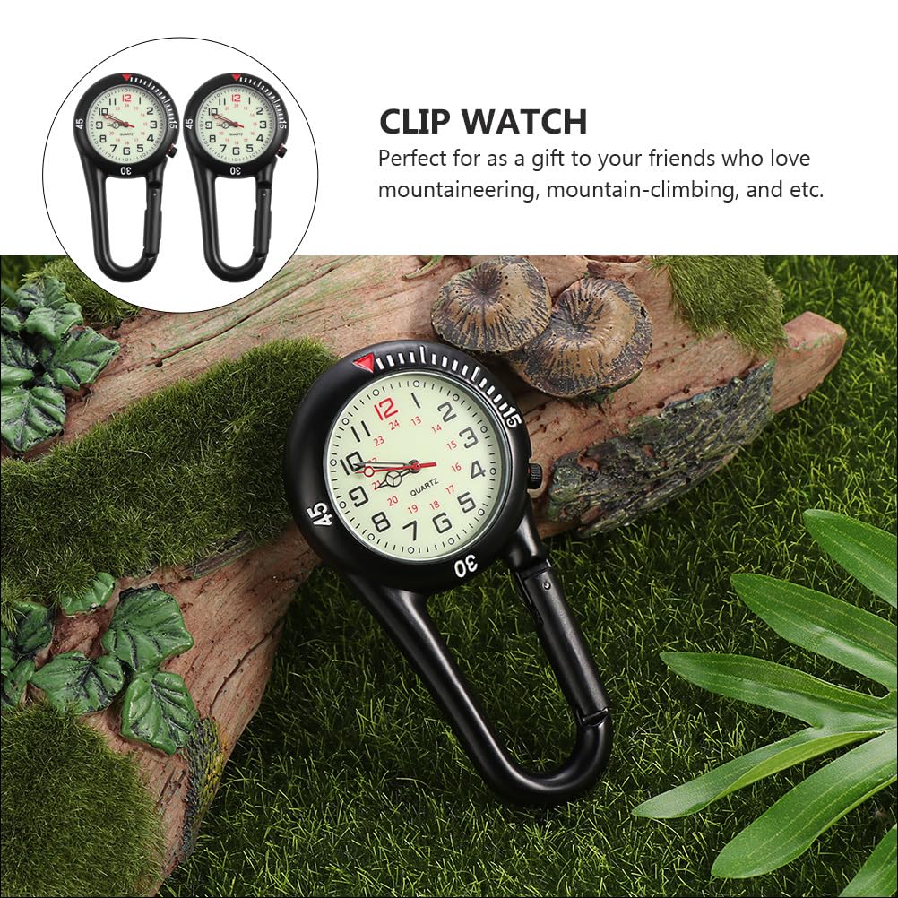 BESPORTBLE 2-Teilige Clip-On-Uhr Quarzuhr Karabineruhr Gürtel Fob Uhr Glow-In-The-Dark-Taschenuhr mit Fluoreszierendem Zifferblatt für Outdoor-Sportklettern