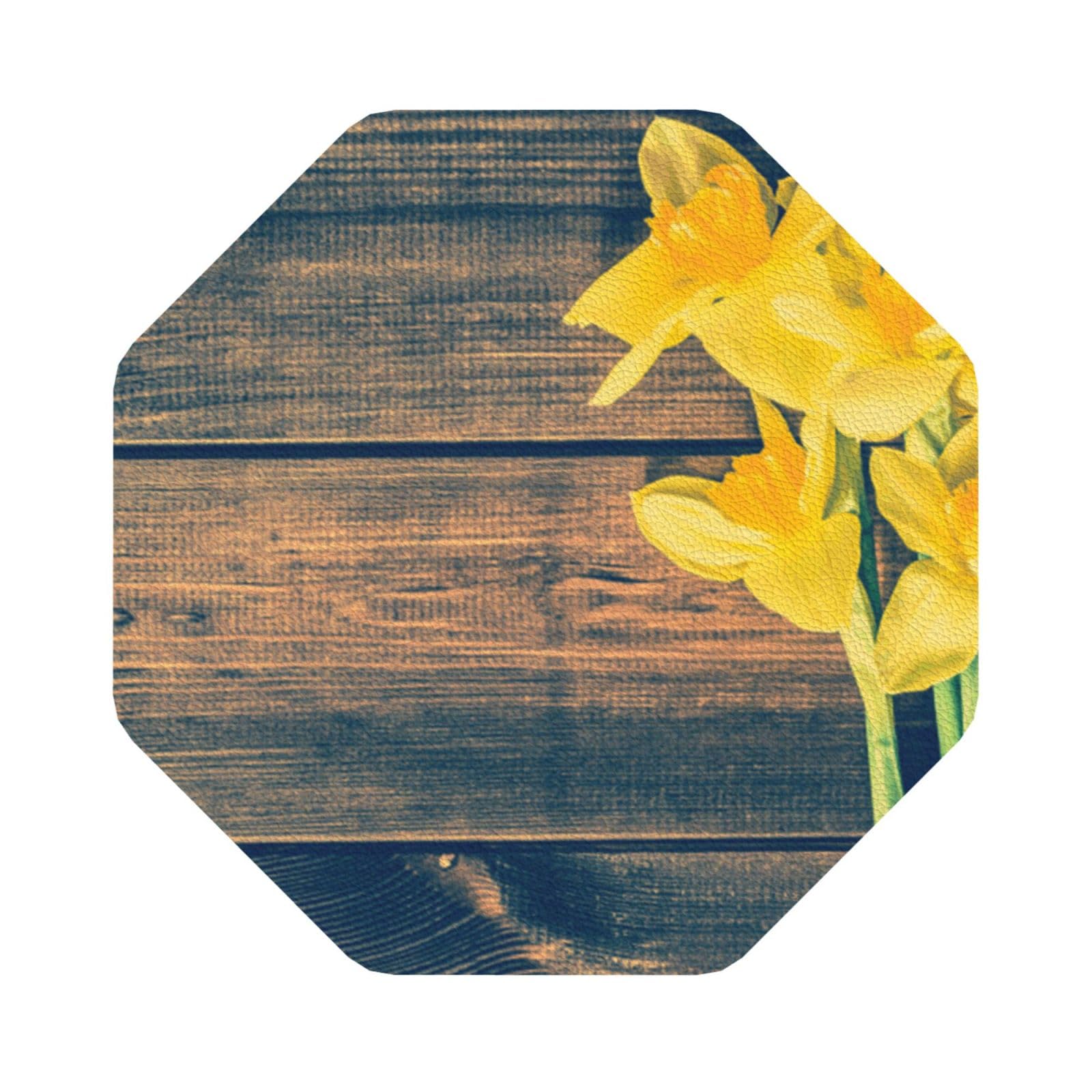 Bouquet of Daffodils PU Leather Coasters Set of 6 Octagon Drink Coasters