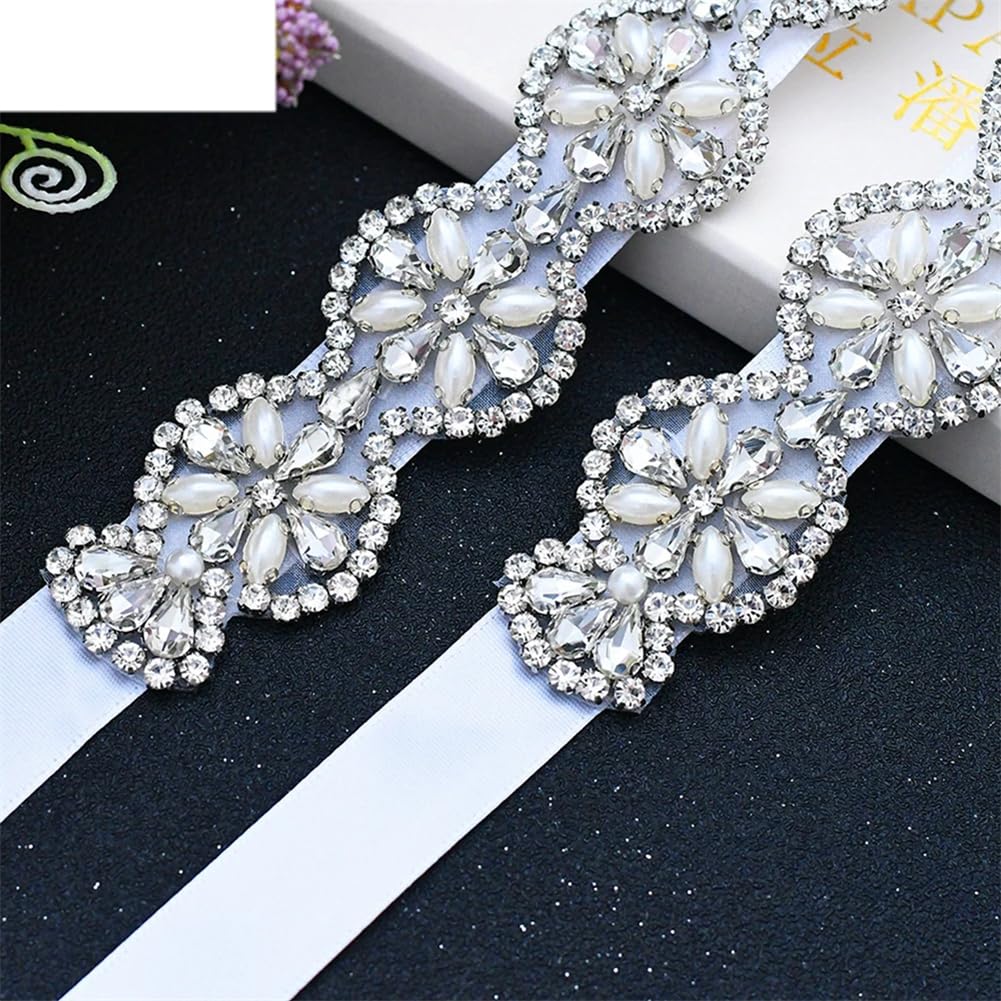 Cinturones de novia para mujer, joyería de diamantes de imitación plateados, perlas, fiesta, formal, cinturón de vestir, accesorios