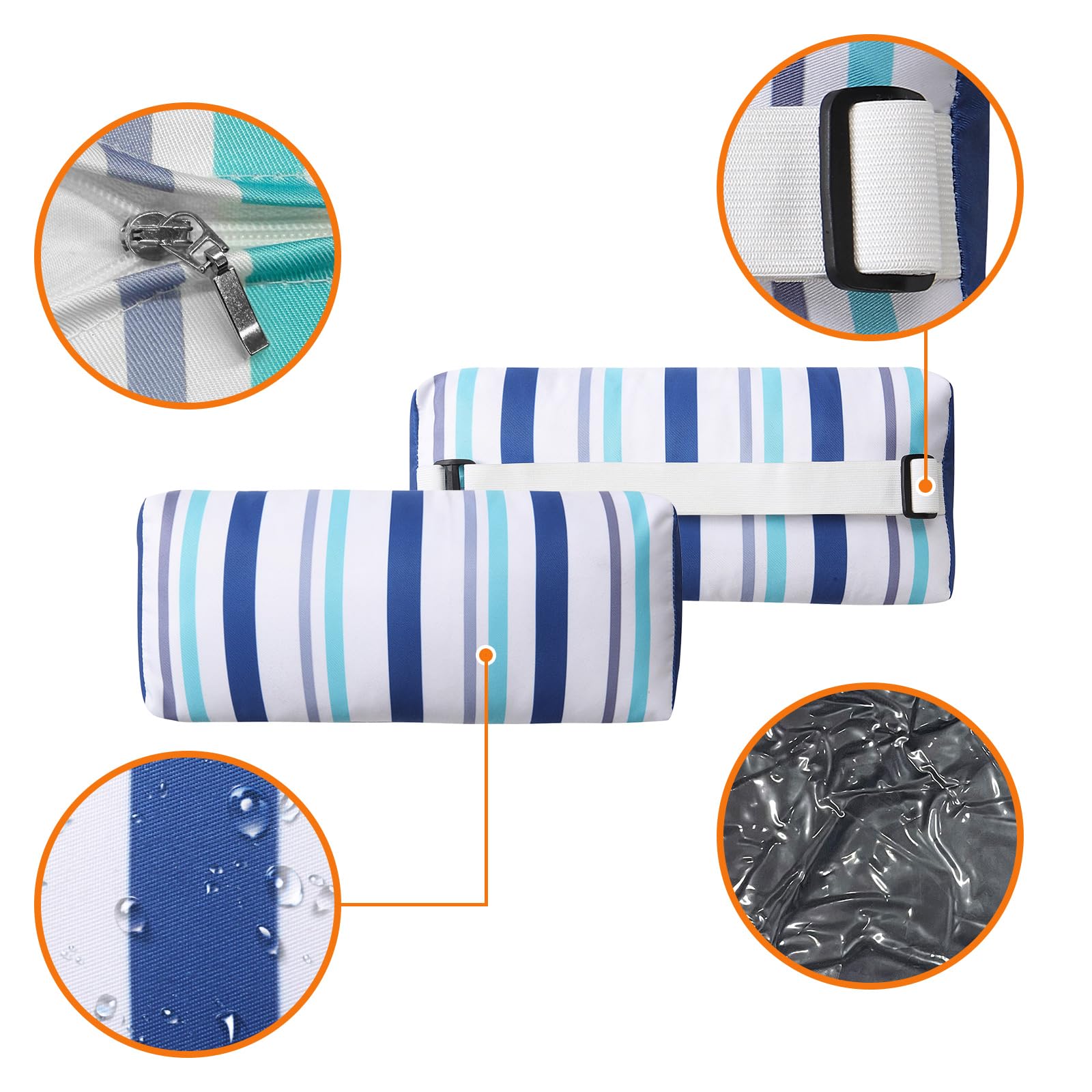Ourtdoor Coussin de soutien de la tête et du cou avec sangle pour chaise inclinable zéro gravité, rayures