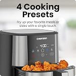 Chefman TurboFry Toucher Air Fryer, 5Qt (4.75L) Taille de la famille, Préréglage numérique One Touch, frites, poulet, viande, poisson, pièces antiadhésives, fermeture automatique, acier inoxydable