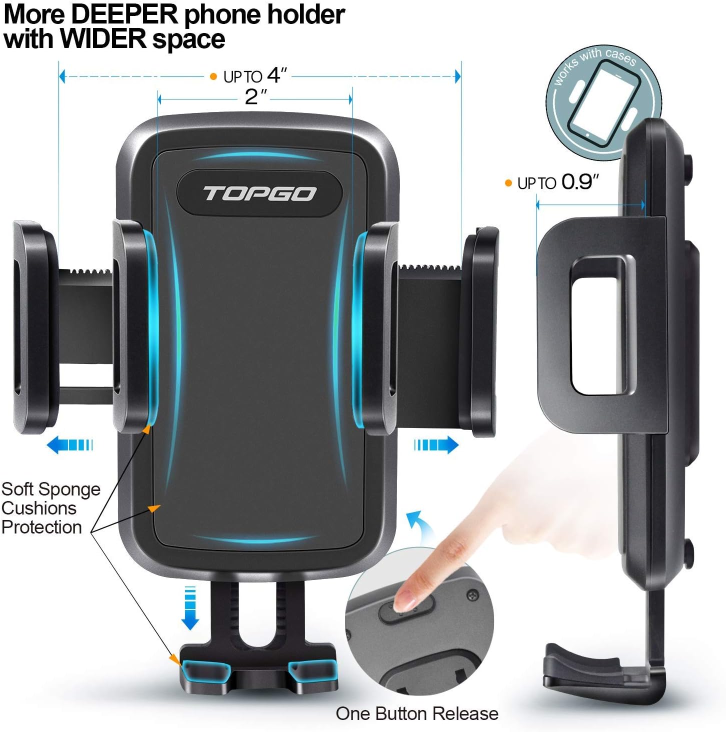 TOPGO Cup Holder Phone Holder, [Upgraded Adjustable Gooseneck & Firmly Stable] Cup Holder Phone Mount for Car, Cell Phone Automobile Cradles for iPhone 13, Samsung and More Smartphone(Black) : Cell Phones & Accessories