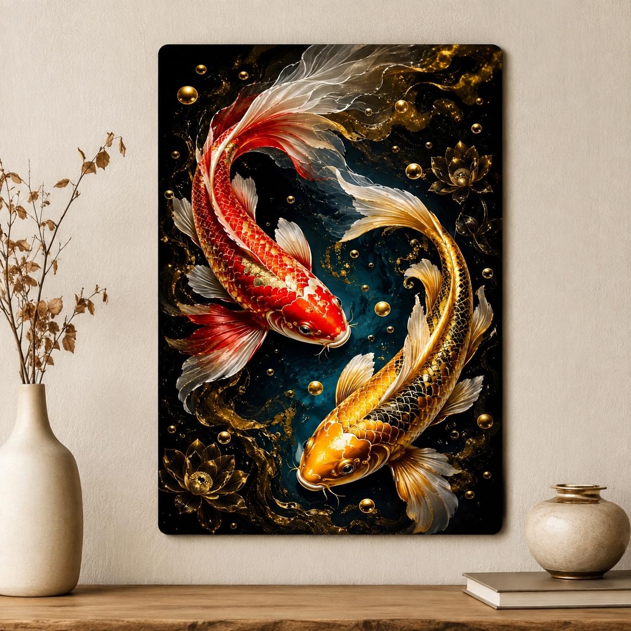 American Elm Yin Yang Koi Fish Wall Decor for Living Room HD Printed Vinyl on 6 mm MDF Wooden Wall Hanging Matte Laminated Ready to Hang Wall Art-image-46