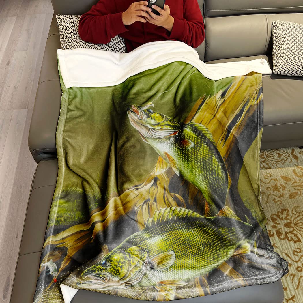 150 x 200 cm Flanell Weich Fleecedecke Kuscheldecken SanftBettüberwurf Amazonasboden Angeln Fisch Grün